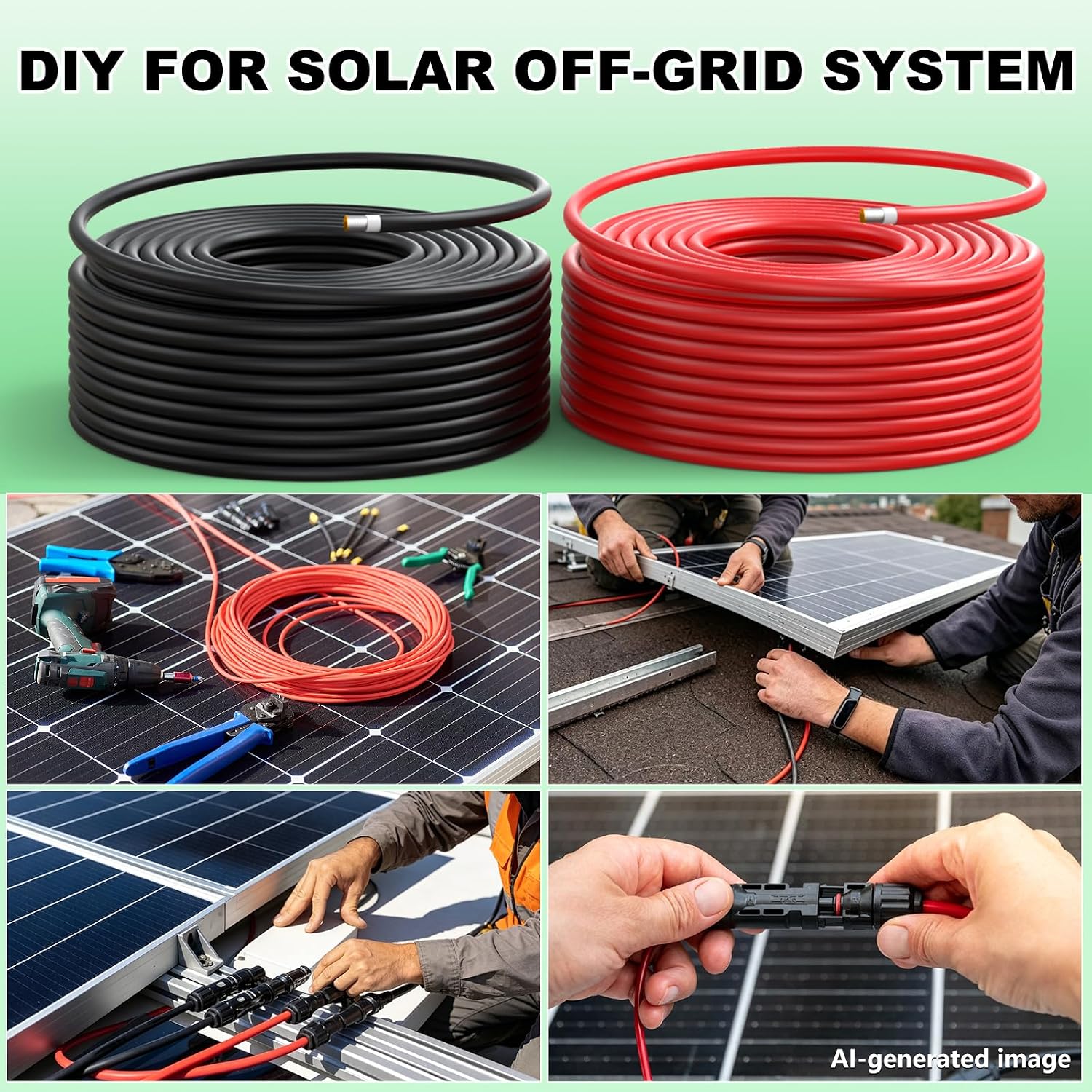 Vansdon 2x100FT Solar Wire 10AWG, Solar Panel Cable Tinned Copper PV Wire for Outdoor Camping RV Solar Panels Inverter Automotive Boat Marine - Image 9