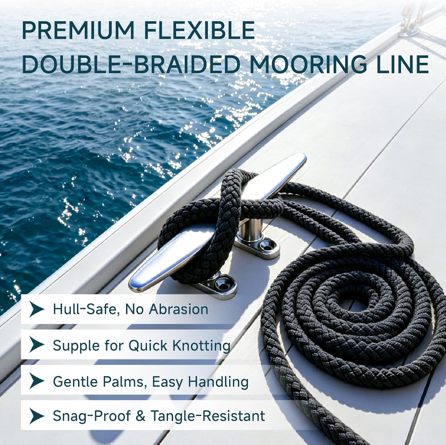 AUTOWN 4 Pack 1/2" x 15' Boat Dock Lines, Premium Marine-Grade Double Braided Nylon Dock Line, High Strength Boat Rope for Docking with 12" Loop, Easy Handling, Black - Image 6