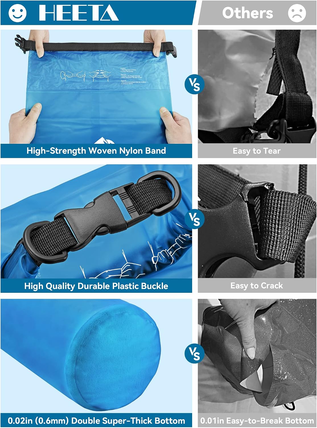 HEETA Dry Bag Waterproof for Women Men, 5L/10L/20L/30L/40L Roll Top Lightweight Dry Storage Bag Backpack with Phone Case for Travel Swimming Boating Kayaking Paddle Board Camping Beach Accessories - Image 4