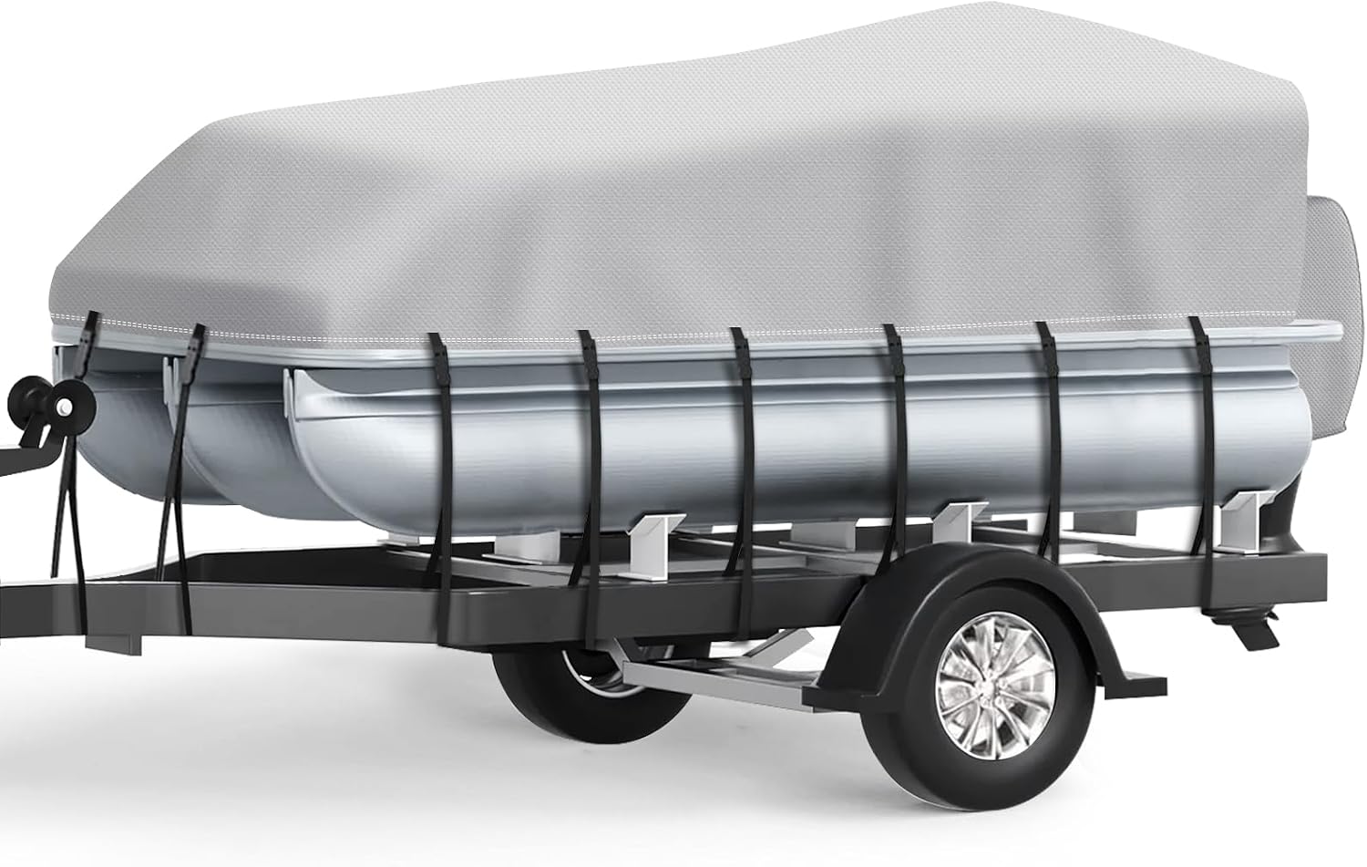 Pontoon Boat Cover 22-24 ft, 1200D Heavy Duty Waterproof Trailerable Cover for Pontoon Boats Up to 8.5 ft Beam, 16 Straps, Elastic Hem &Outboard Motor Cover, Gray
