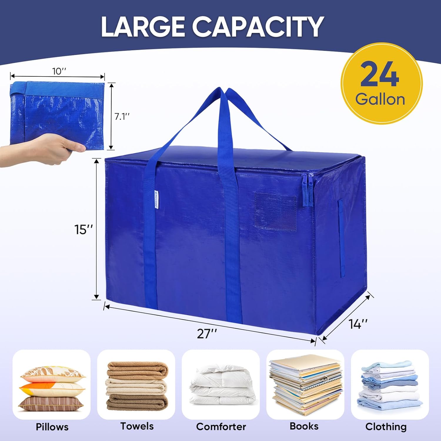 TICONN 4 Pack Extra Large Moving Bags Heavy Duty with Zippers & Carrying Handles, Durable Storage Bags Moving Boxes for Closet Organizers and Storage (4 Pack, Blue) - Image 4