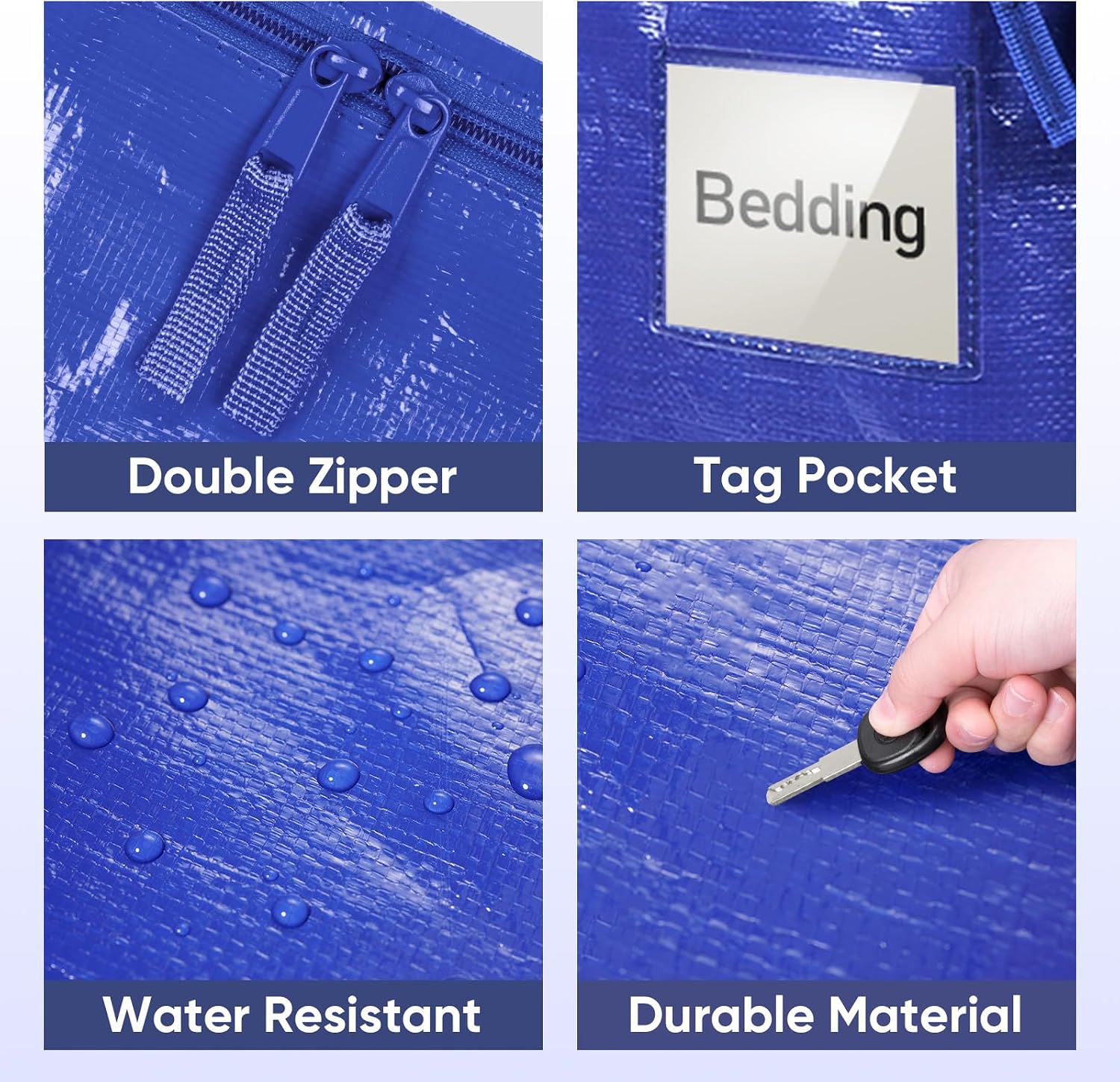 TICONN 4 Pack Extra Large Moving Bags Heavy Duty with Zippers & Carrying Handles, Durable Storage Bags Moving Boxes for Closet Organizers and Storage (4 Pack, Blue) - Image 8
