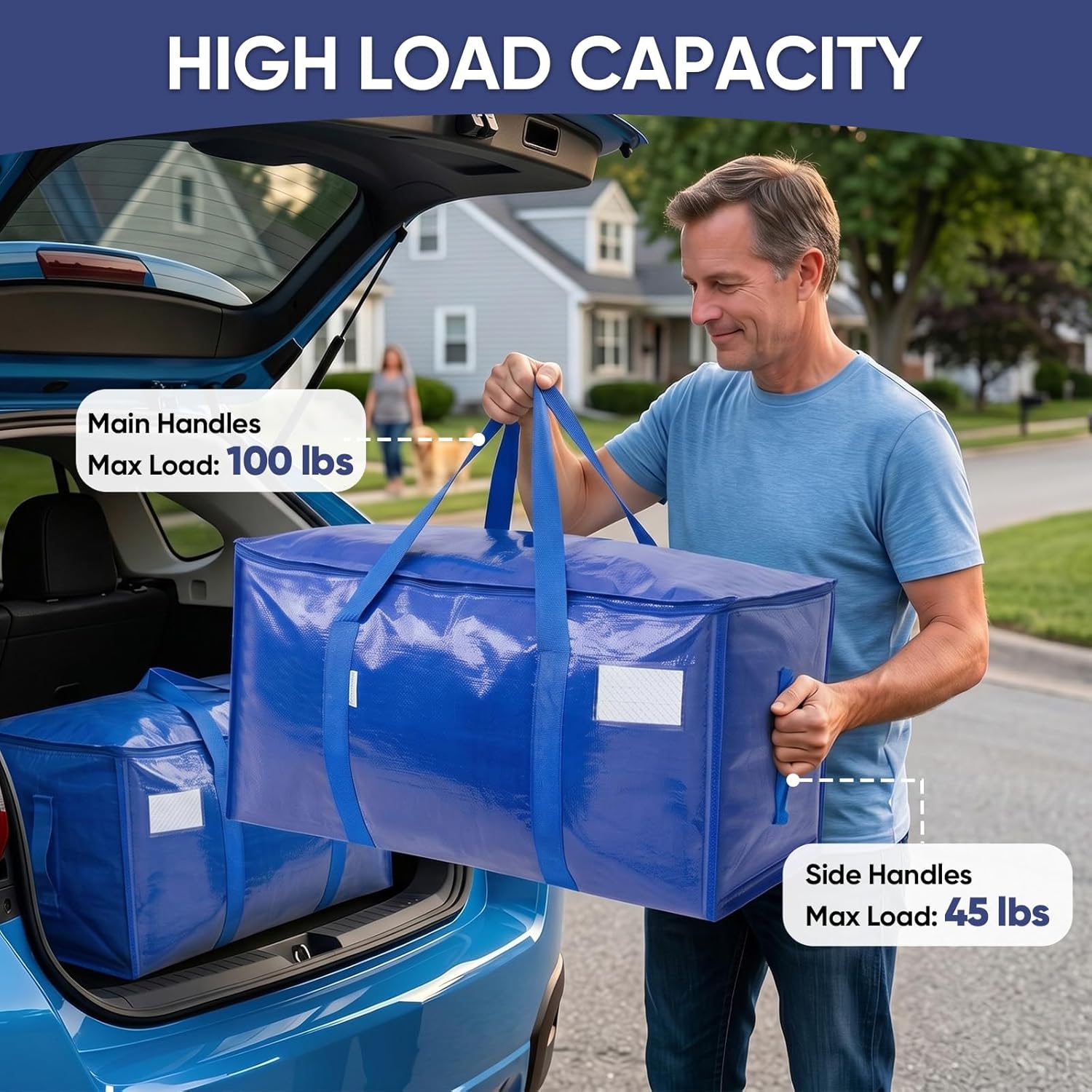 TICONN 4 Pack Extra Large Moving Bags Heavy Duty with Zippers & Carrying Handles, Durable Storage Bags Moving Boxes for Closet Organizers and Storage (4 Pack, Blue) - Image 10