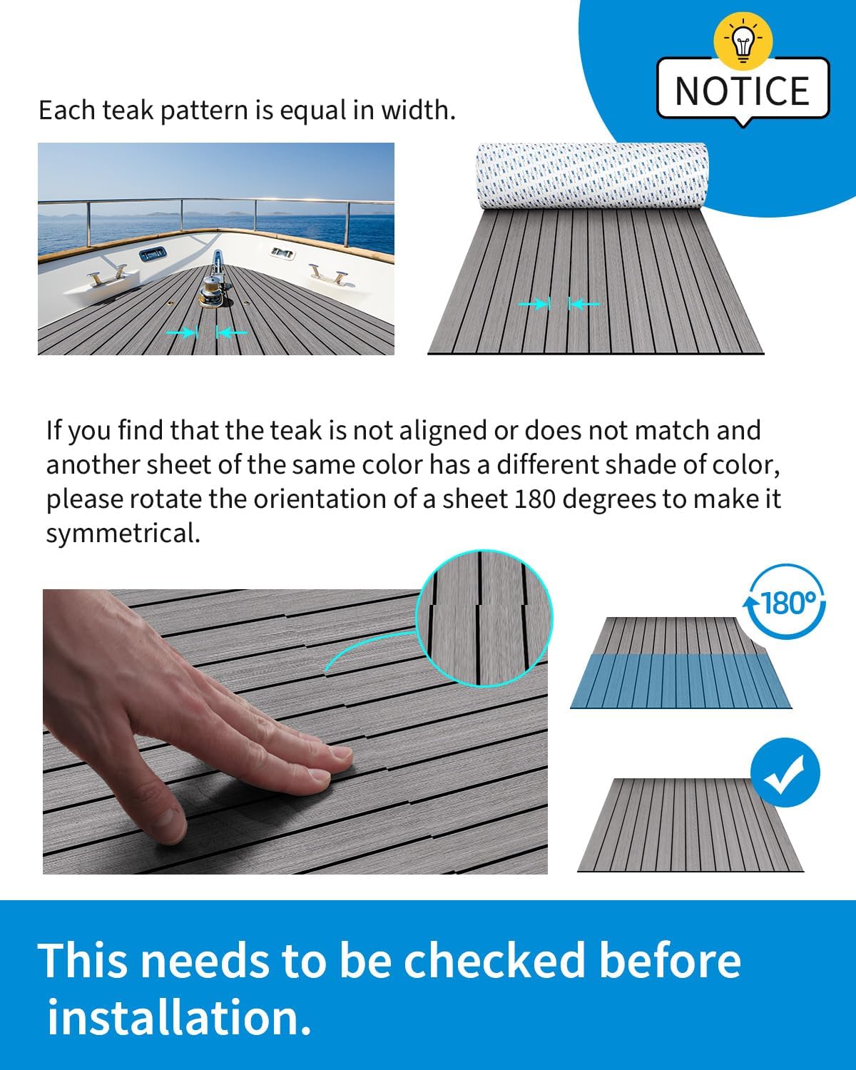 OCEANBROAD EVA Foam Boat Flooring with 3M Adhesive Backing Marine Self-Adhesive Decking 96''x45.6''/36''/28.8''/16.8'', 48''x16.8'' Faux Teak Sheet for Jon Boats Swim Platform Helm Pad RV Floor | Double-layer, Non-Slip, 6 mm Thick Eva Foam, Multiple Sizes and Colors, Easy to Install, For Marine Decking - Image 8