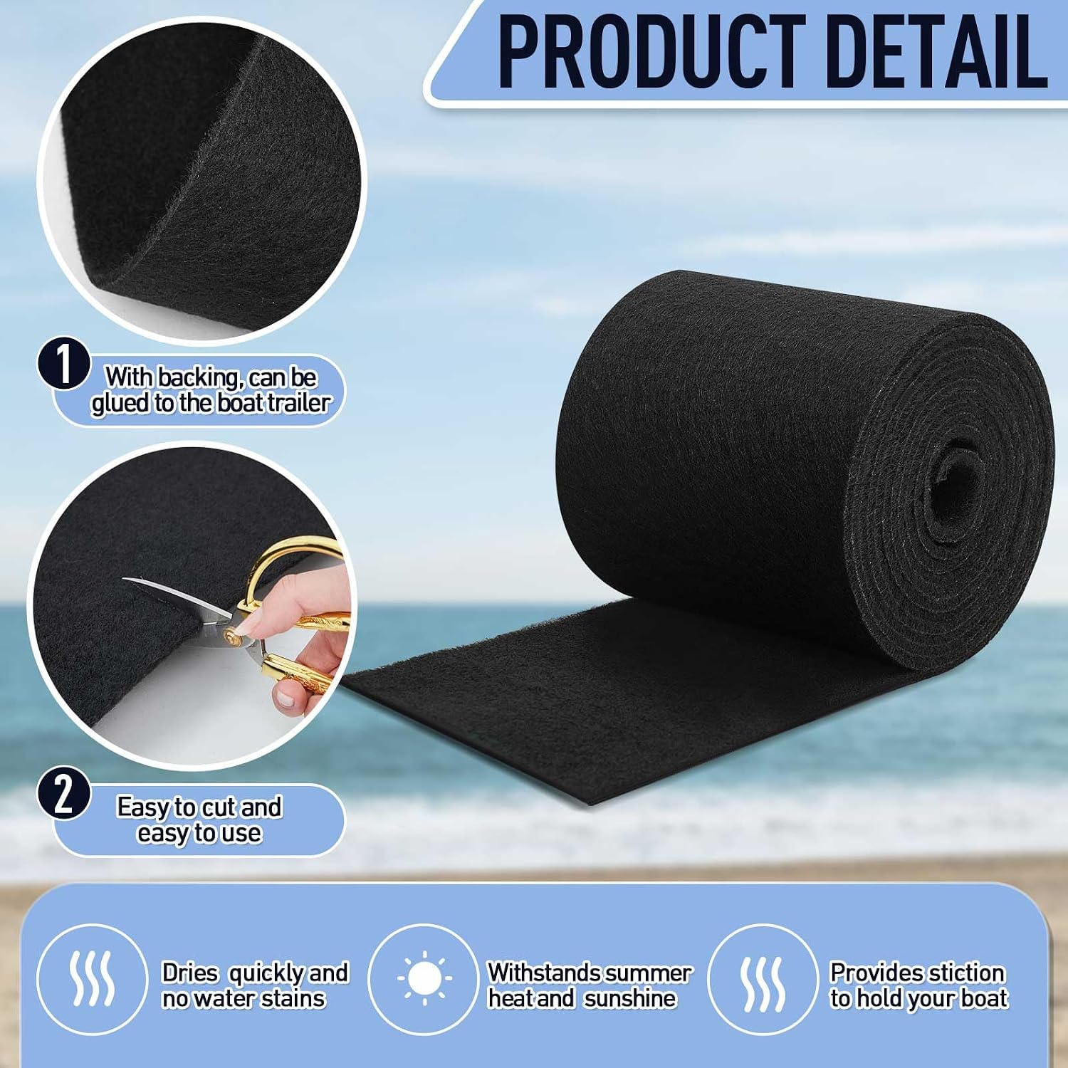Timgle Boat Trailer Bunk Carpet, Marine Grade Carpet 8/10/12/16/20/24 Inch for Pontoon, Trailer Bunk, Padding, Guides Accessories Replacement, Runner for Outdoor(Black,10 in X 16 ft,8mm Thick) - Image 7