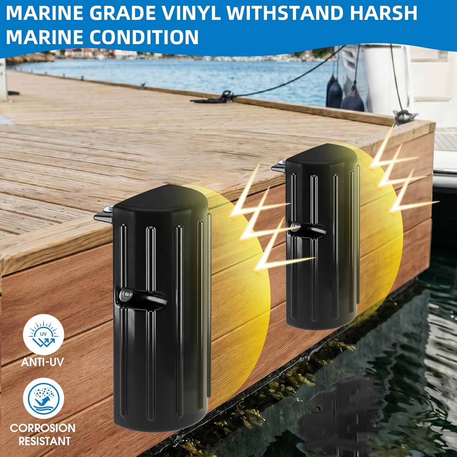 Dock Bumper Fender,Boat Dock Bumpers for Edge or Side,Marine Fender Guard,Vertical Protection,Durable Construction,Includes Mounting Hardware,6 Pack-Black - Image 3