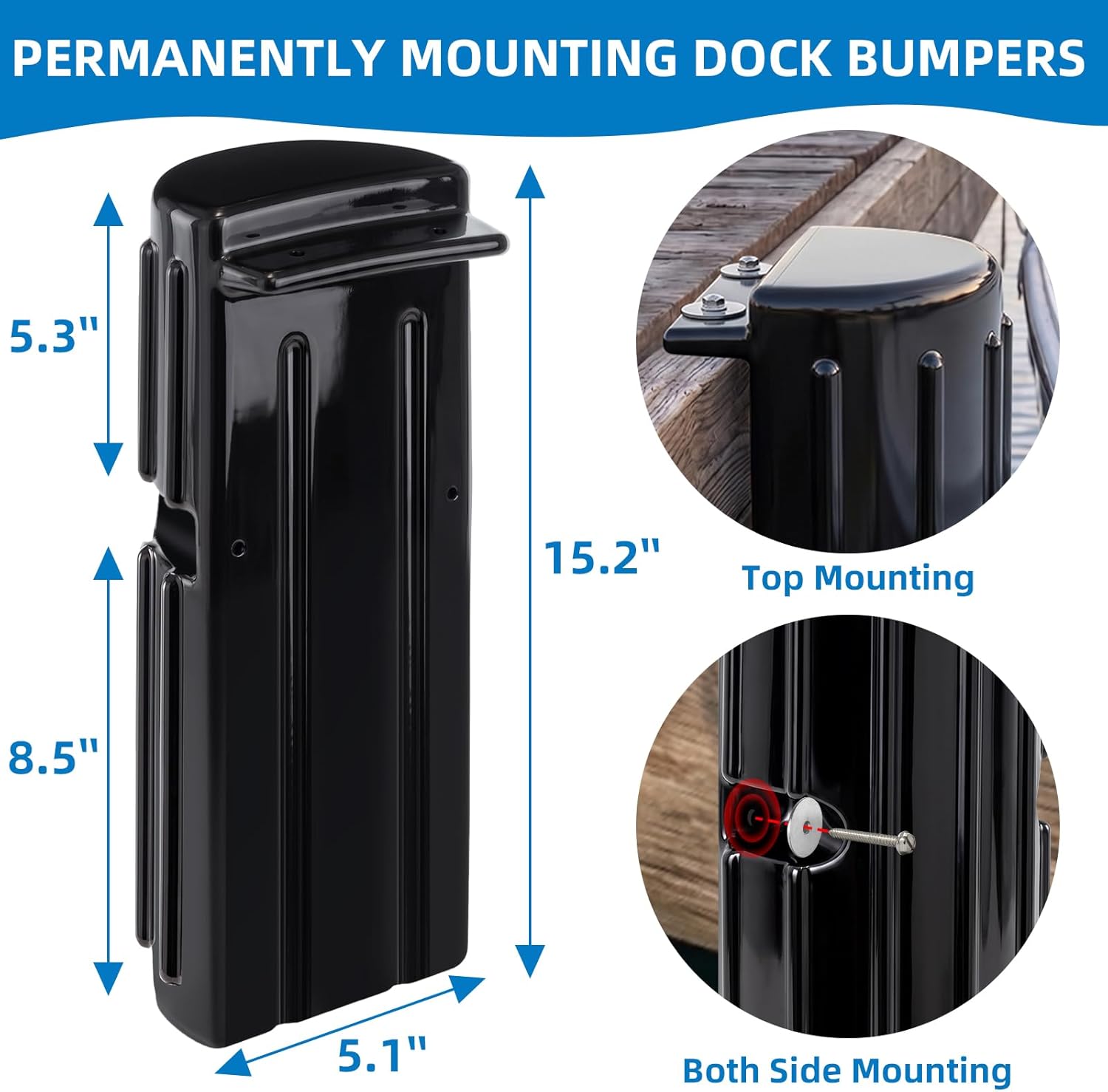 Dock Bumper Fender,Boat Dock Bumpers for Edge or Side,Marine Fender Guard,Vertical Protection,Durable Construction,Includes Mounting Hardware,6 Pack-Black - Image 4
