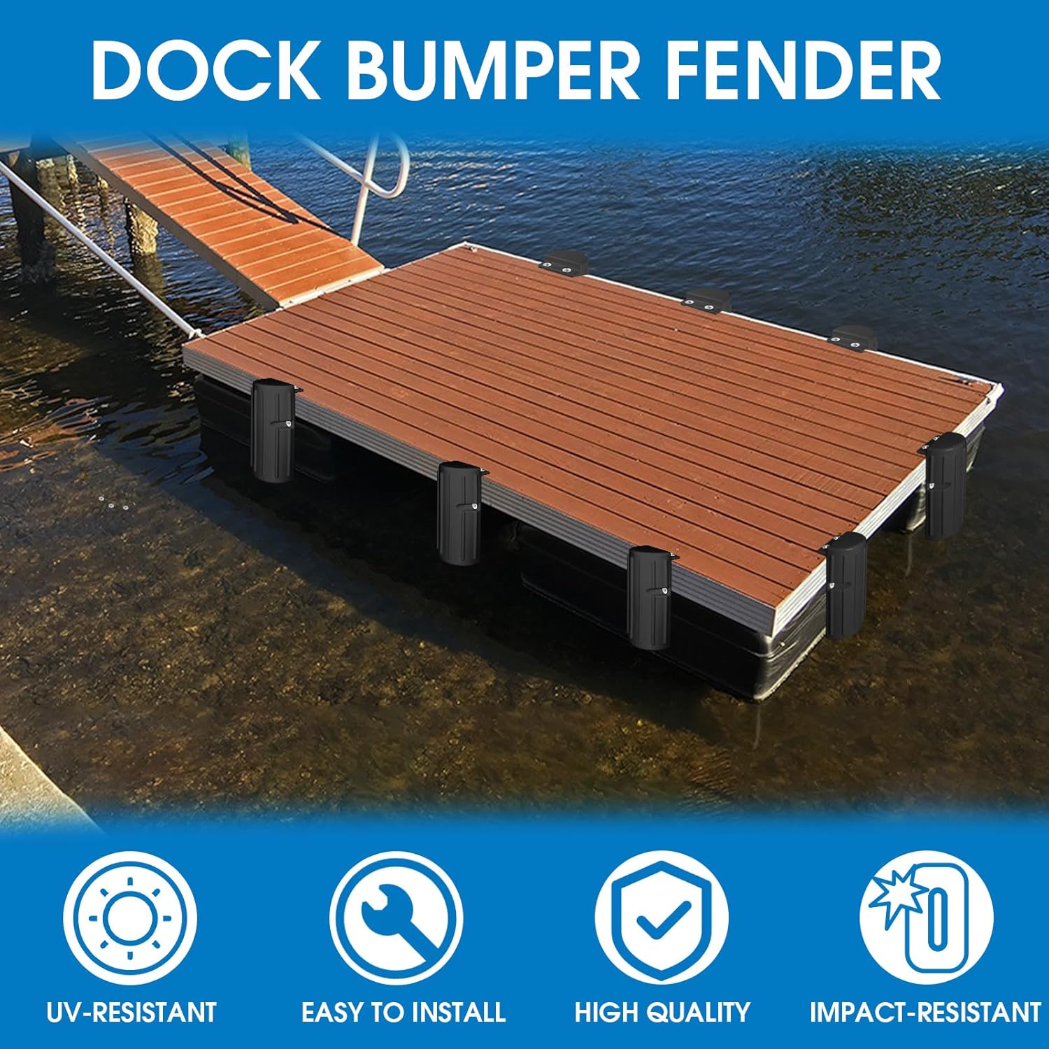 Dock Bumper Fender,Boat Dock Bumpers for Edge or Side,Marine Fender Guard,Vertical Protection,Durable Construction,Includes Mounting Hardware,6 Pack-Black - Image 7