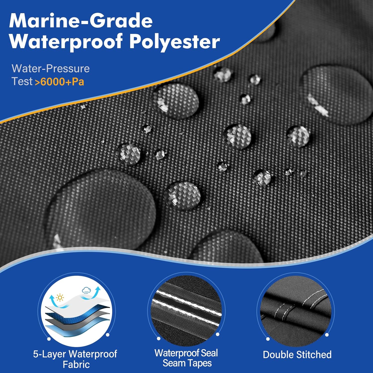 1200D Waterproof Boat Cover - Fits 17' to 19' ft Bass, V-Hull, Tri-Hull, Fish & Ski, Runabout Bowrider Boats - Heavy Duty Canvas Black - Image 2