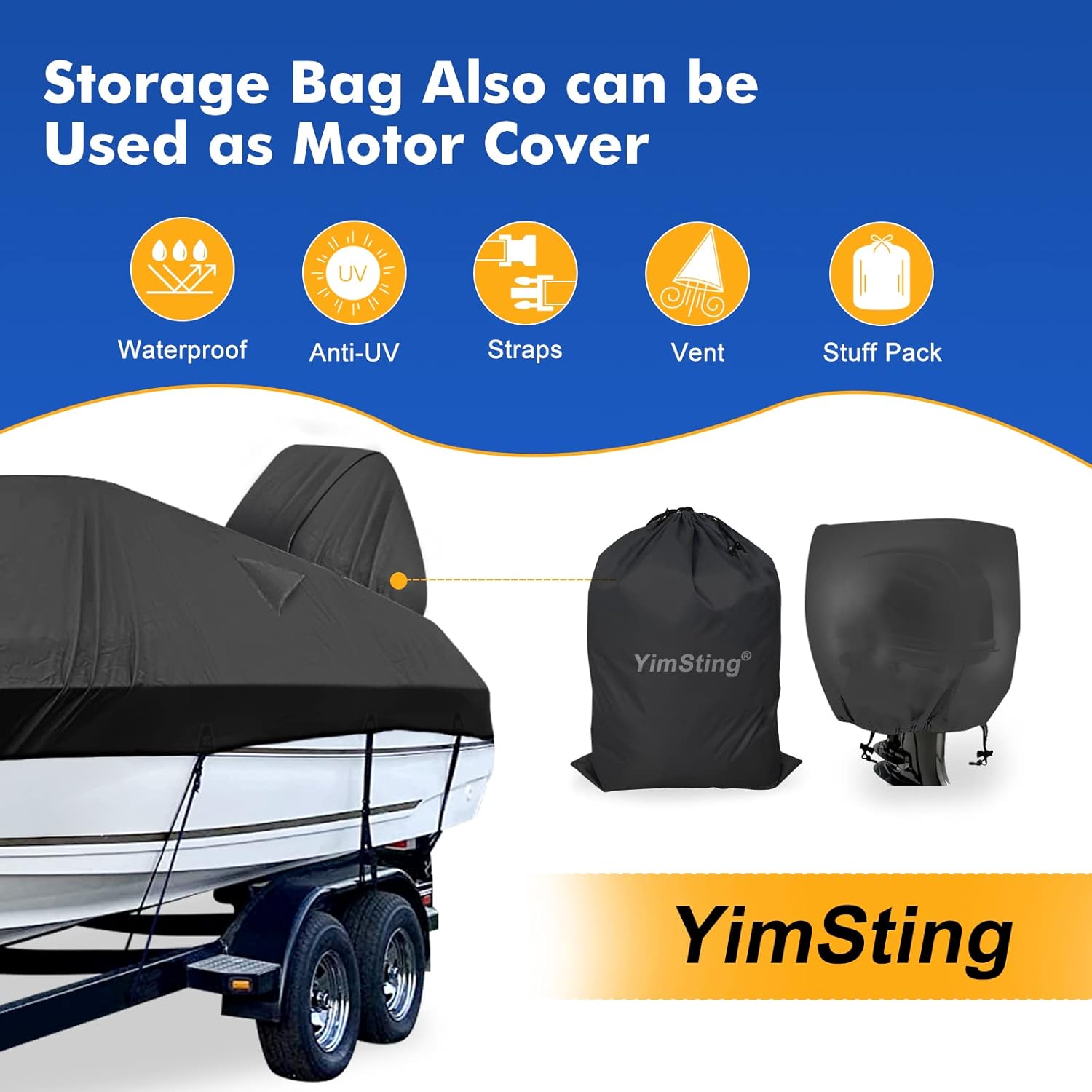 1200D Waterproof Boat Cover - Fits 17' to 19' ft Bass, V-Hull, Tri-Hull, Fish & Ski, Runabout Bowrider Boats - Heavy Duty Canvas Black - Image 5