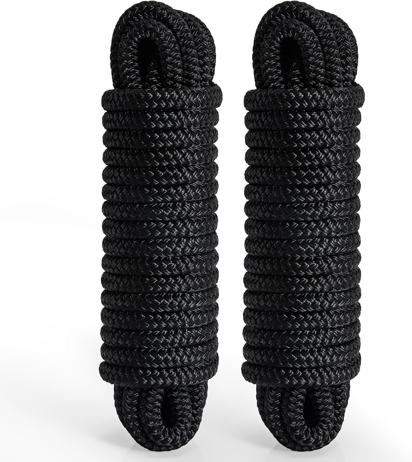 2 Pack 3/8" x 20' Boat Dock Lines for Boat & Pontoon, Premium Marine- Grade Double Braided Nylon Boat Lines, Pre-Spliced with a 12" Eyelet-Black,High Strength,Easy Handling,Boating Gifts for Men.