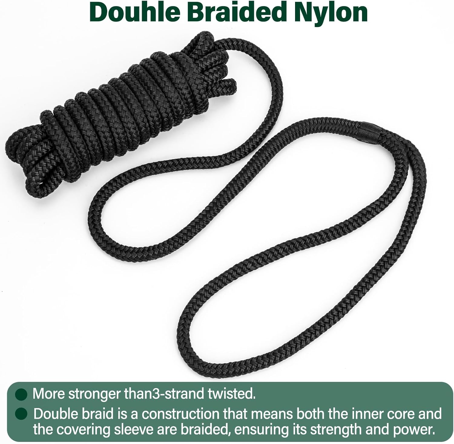2 Pack 3/8" x 20' Boat Dock Lines for Boat & Pontoon, Premium Marine- Grade Double Braided Nylon Boat Lines, Pre-Spliced with a 12" Eyelet-Black,High Strength,Easy Handling,Boating Gifts for Men. - Image 7