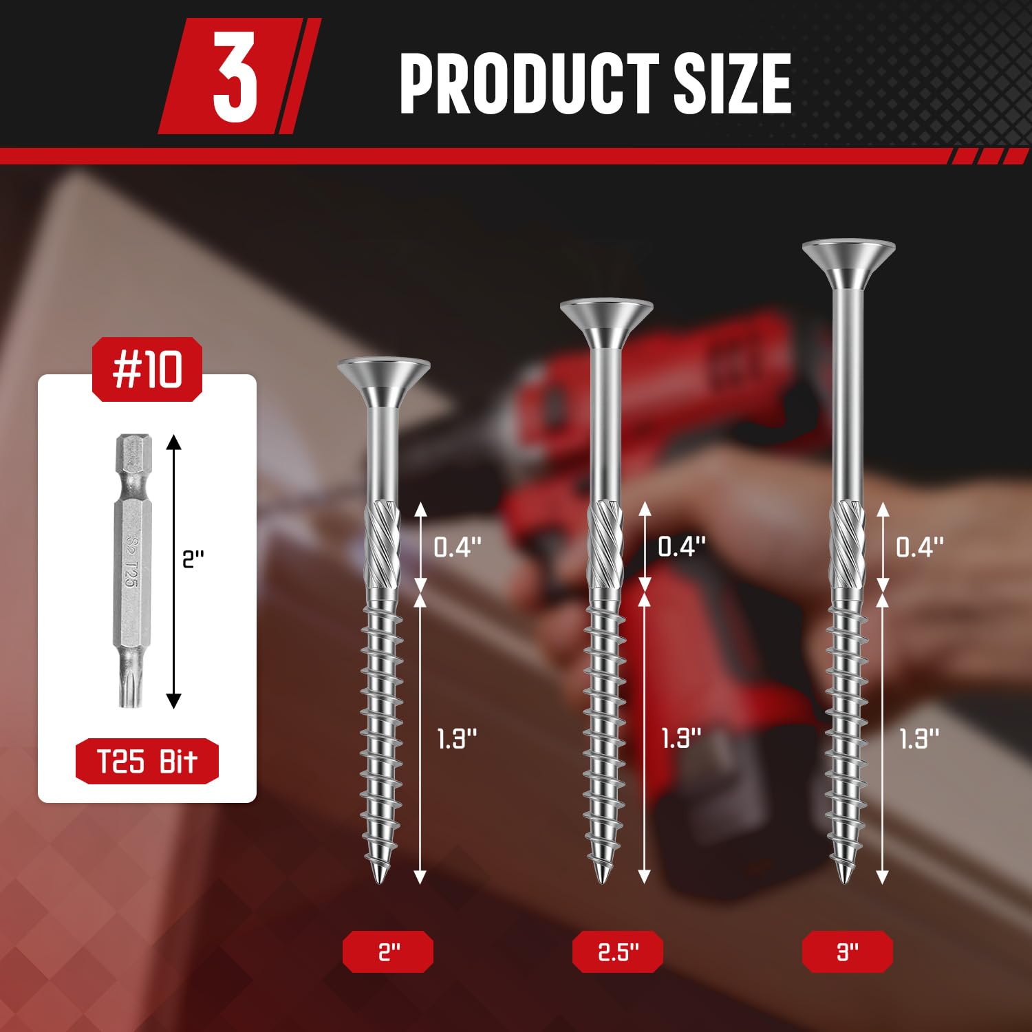 #10x2 Inch 304 Stainless Steel Deck Screws 500 PCS - Corrosion-Resistant Outdoor Wood Fasteners for Fences, Decks, Wood Project - T25 Star Drive Bit - Image 2