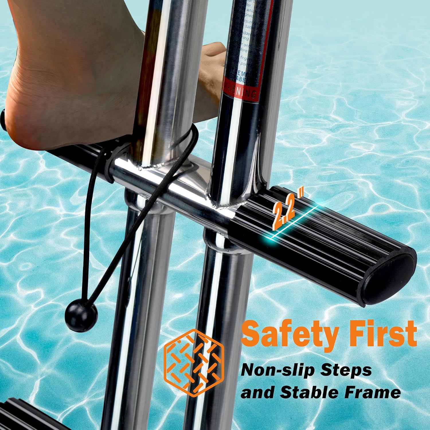 3 Step Boat Ladder, Stainless Steel Dive Boarding Ladders for Bass Fishing Boats, Heavy-Duty with Non-Slip Treads - Image 4