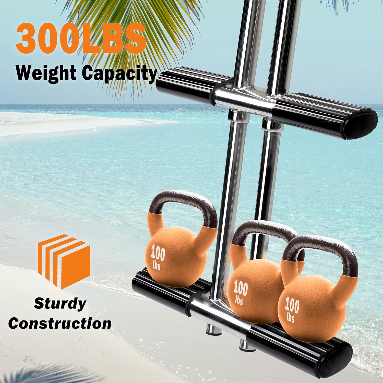 3 Step Boat Ladder, Stainless Steel Dive Boarding Ladders for Bass Fishing Boats, Heavy-Duty with Non-Slip Treads - Image 5