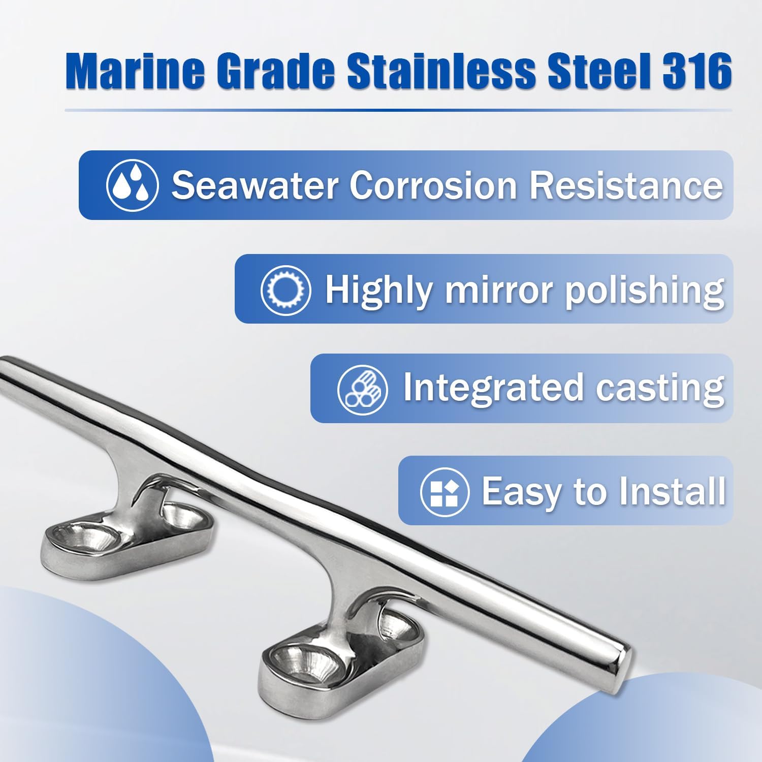 Boat Cleat, 4"/5"/6"/8"/10" Marine Grade 316 Stainless Steel Open Base Dock Cleat, Rope Cleat with Fasteners for Kayaks, Nautical Decor, 2 Pack/4 Pack - Image 3
