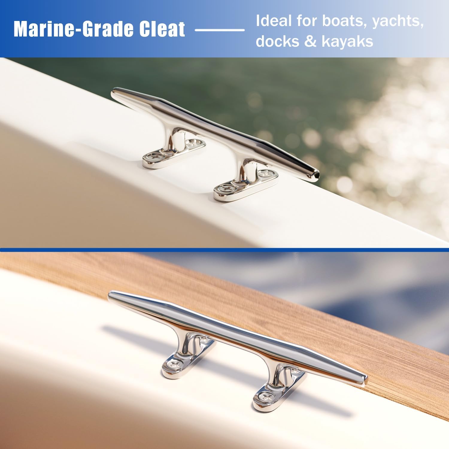 Boat Cleat, 4"/5"/6"/8"/10" Marine Grade 316 Stainless Steel Open Base Dock Cleat, Rope Cleat with Fasteners for Kayaks, Nautical Decor, 2 Pack/4 Pack - Image 8