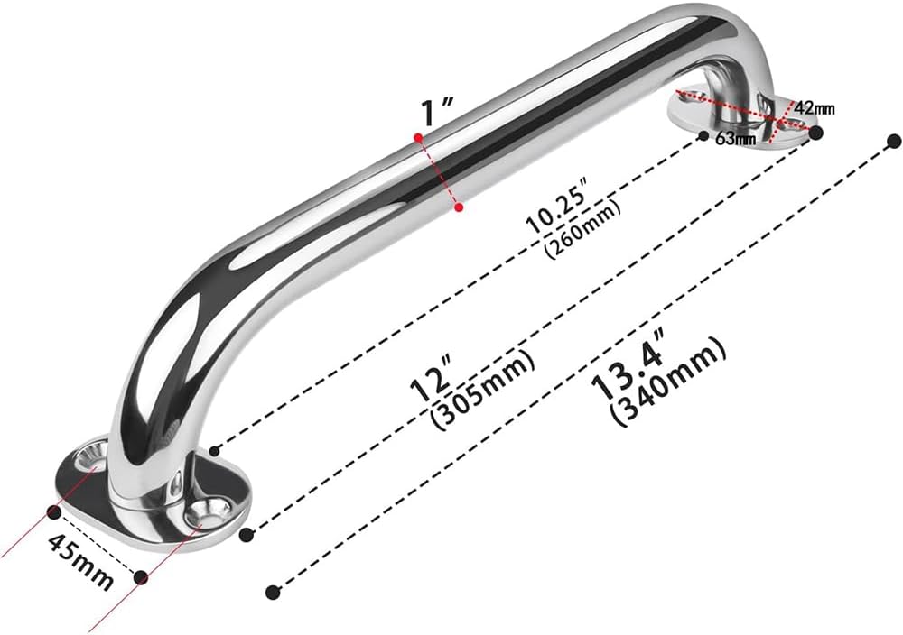 2 Pack Boat Grab Handle, 12" Polished 316 Stainless Steel Handle Handrail, Round Tube Boat Grab Bar, Heavy Duty Marine Grab Handle for Boats, Yachts, RV