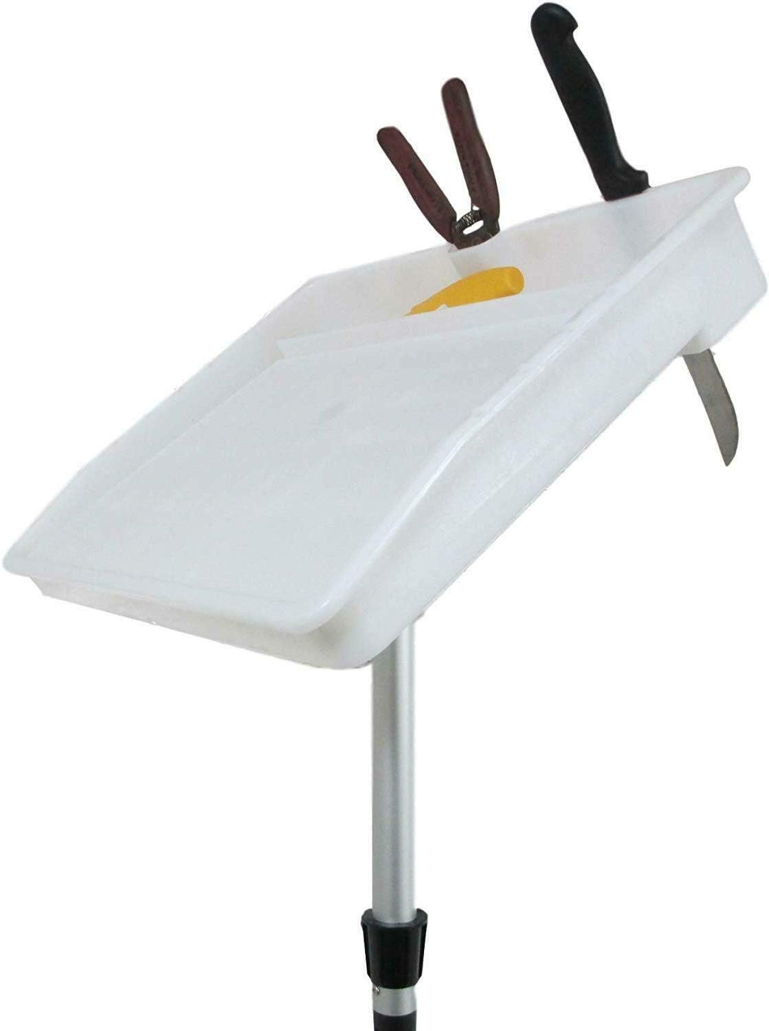 Pactrade Marine Bait Cutting Board for Boat - Adjustable Fish Cleaning Filet Table with Compartments, Knife Slots, and Engraved Fish Scale | Easy to Transport & Store (Rod Holder Mount) White - Image 2