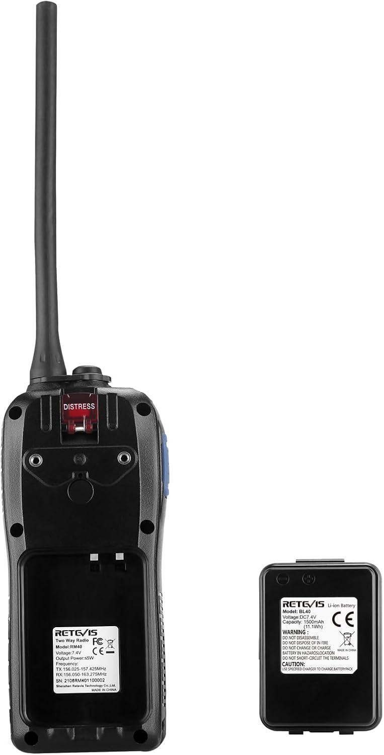 Retevis RM40 Marine Radio with GPS,DSC Distress Call,Mob Alarm,IP67 Waterproof Floating Handheld Radio,NOAA Weather Alert,1500mAh Battery,International Channels,for Boats Sailing Coast Guard (1 Pack) - Image 9