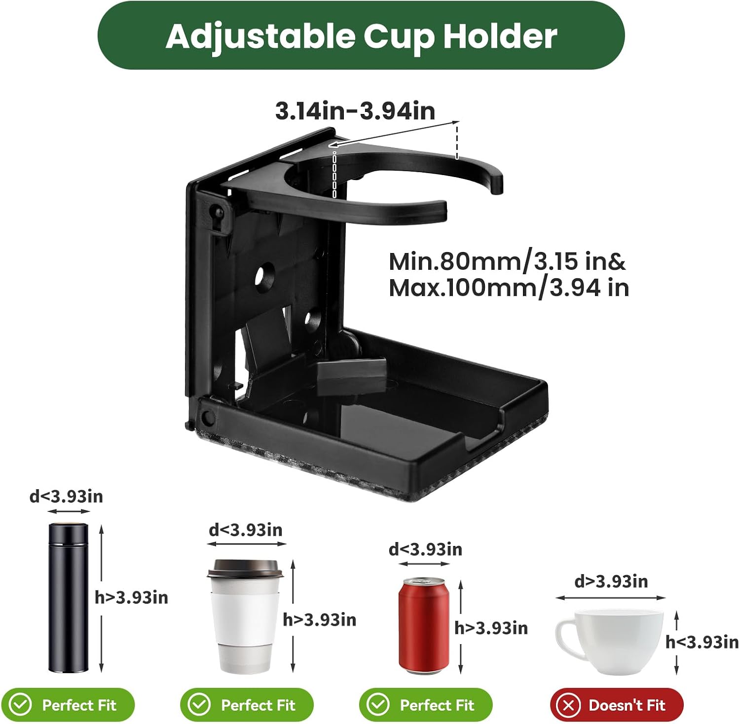 2pcs Adjustable Folding Cup Holder, Car Wall Mount Water Drink Coffee Bottle Holder with Screws, Fit Most Size Mugs Bottle, for Truck RV Van Boat Camper Caravan Marine (Diamond Pattern) - Image 2