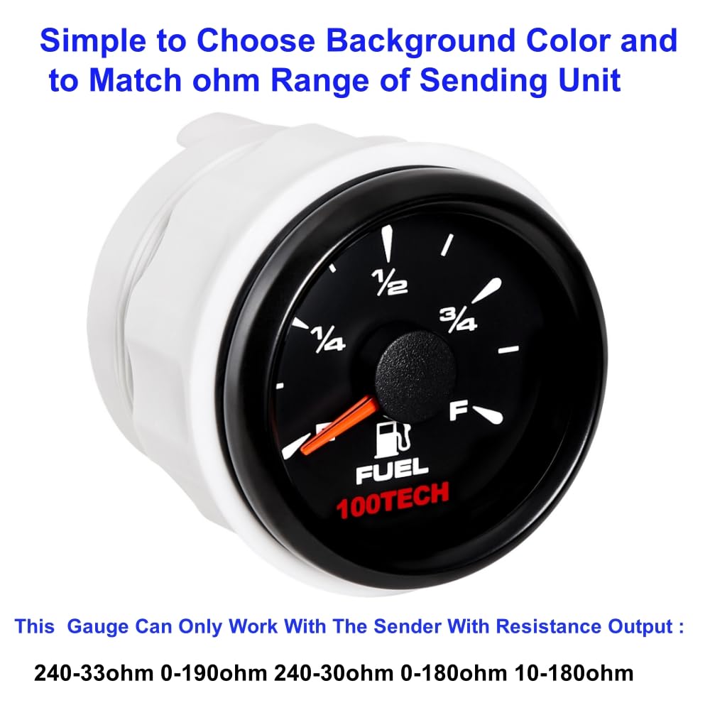 100TECH Boat Fuel Gauge Marine Fuel Gauge for Boat RV Yacht Car Truck, Motorcycle, Automotive Replacement Fuel Gauges, 5 Signals Adjustable 240-33ohm 0-190ohm 240-30ohm 0-180ohm 10-180ohm(All Black) - Image 2