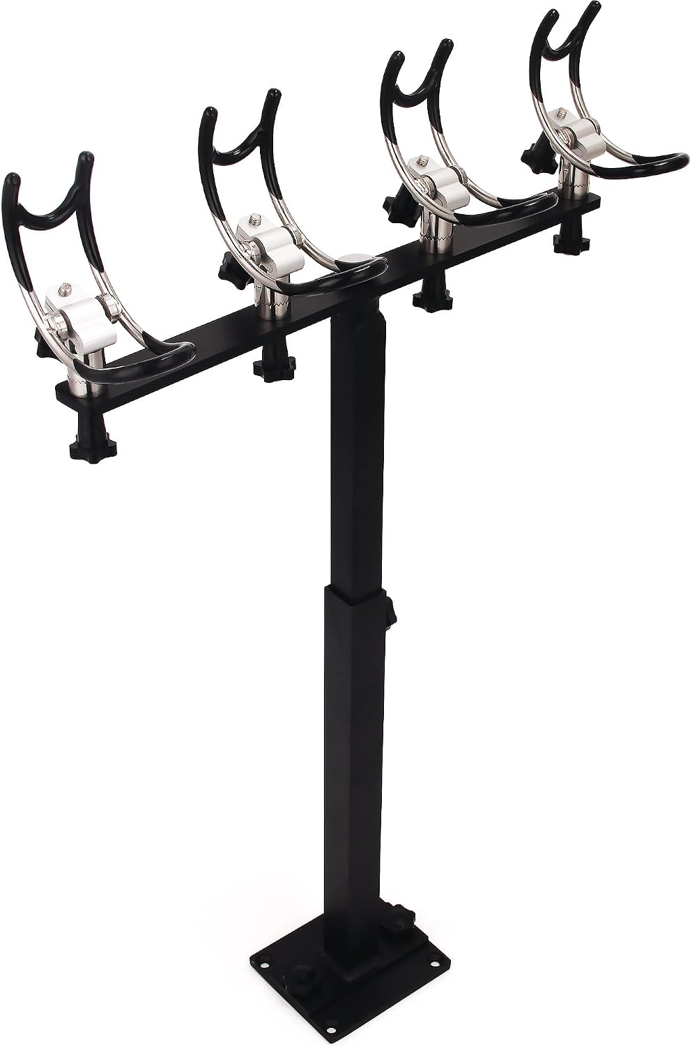 Premium Aluminum Boat Rod Holder - 360° Rotating Fishing Rack for 4 Rods, Adjustable Height (16-30 Inches), Saltwater/Freshwater Compatible with Quick-Release Anti-Trip Mount