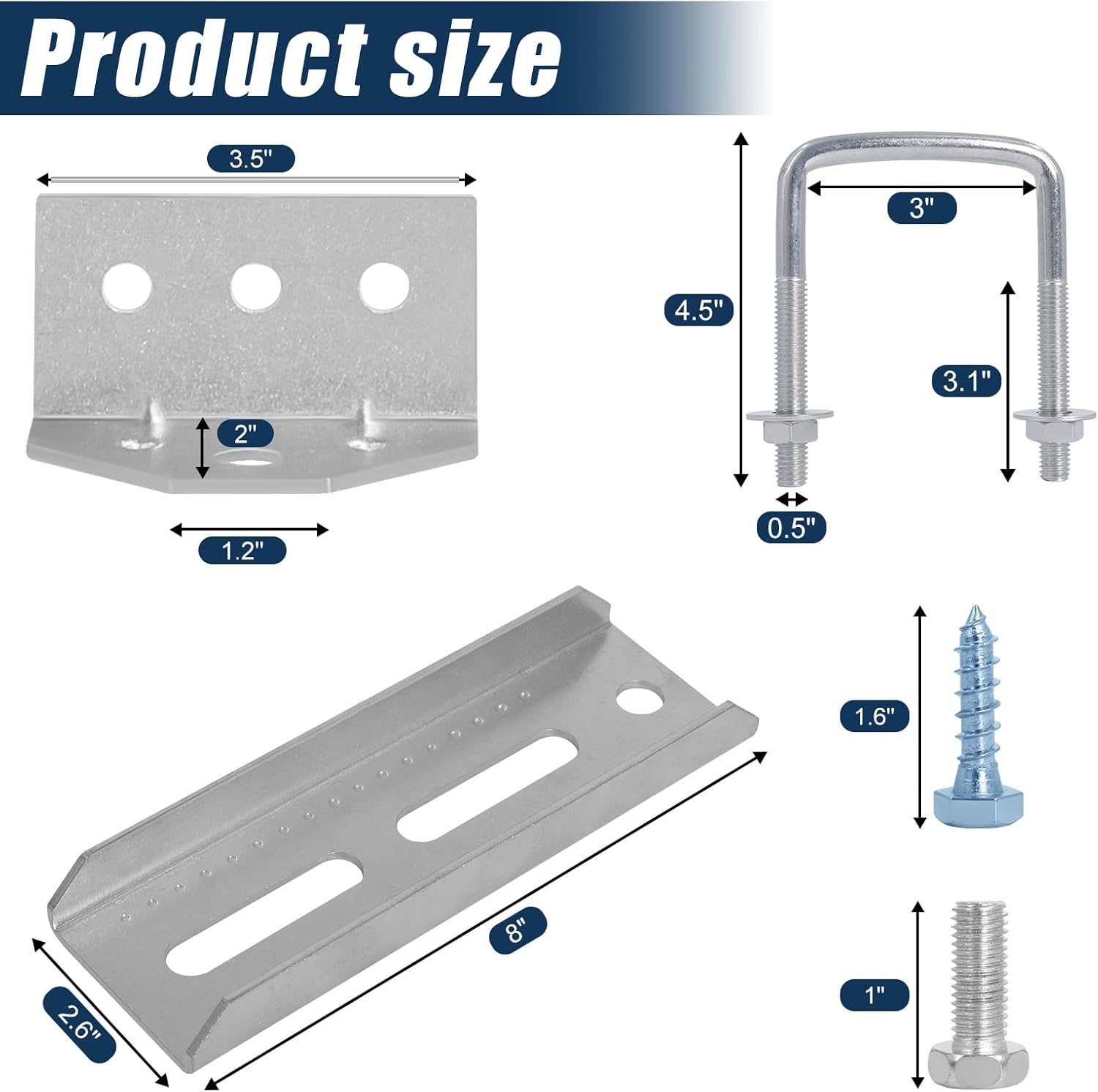 Boat Trailer Bunk Bracket Kit, 8" Galvanized Swivel Top Bunk Support Brackets, Adjustable Boat Trailer Bunk Support Mount, Fits 1.5" x 3", 2" x 3", 3" x 3" Crossmembers by MCCKLE (4 PCS) - Image 6