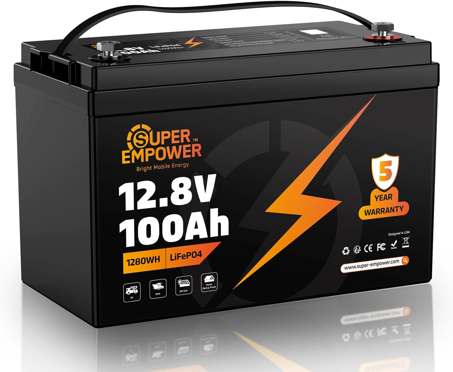 12V 100Ah LiFePO4 Lithium Battery- BCI Group 31, Deep Cycle RV LiFePO4 Battery with Low-Temp Protection, 100A BMS, 1280Wh, Max.15000 Cycles, 10-Year Lifespan for RV, Solar, Trolling Motor, Marine