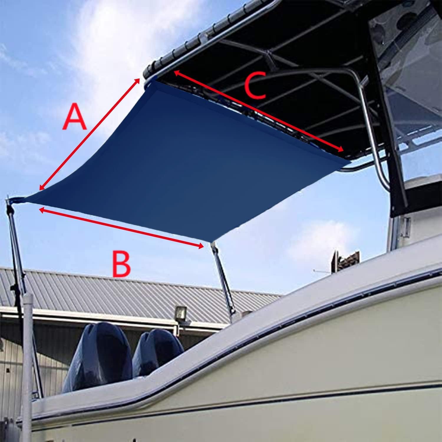 Boat T-Top Sun Shade Kit Boat Canopy, Boat Cover with Stainless Steel Telescopic Rod Foldable, High-Tech Polyester Fiber, Anti-Ultraviolet Dark Blue(70"×59"×47") - Image 2