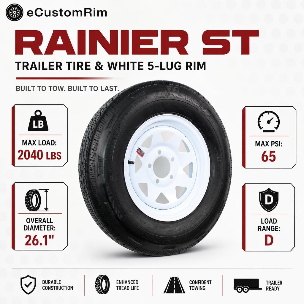eCustomrim 2-Pack Radial Trailer Tire Rim ST205/75R14 14 Inch Load Range D 5 Lug On 4.5 Center White Wheel - 6 Year Warranty w/Roadside - Image 3