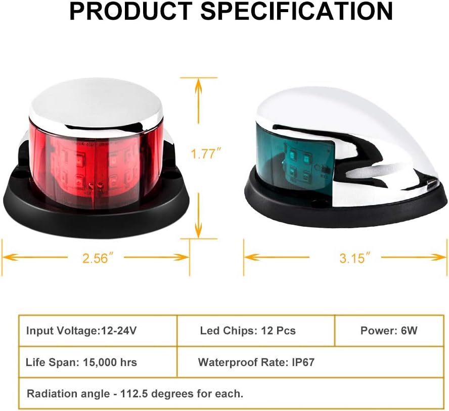 Boat Navigation Light Red and Green LED Marine Navigation Boat Bow Light for Pontoon and Small Boat (Silver) - Image 5
