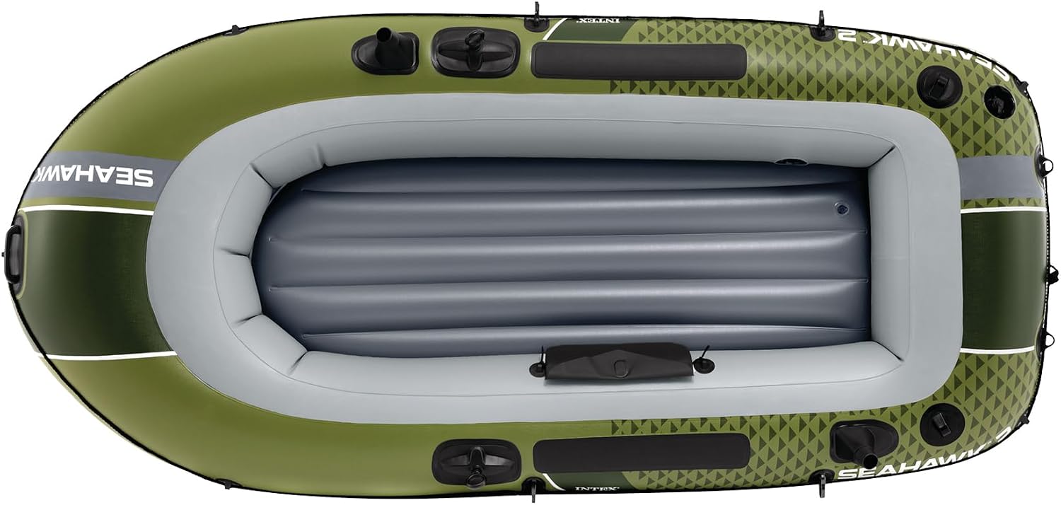 INTEX Seahawk Inflatable Boat Series: Includes Boat Oars and High-Output Pump - Fishing Rod Holders - Gear Pouch - Image 9