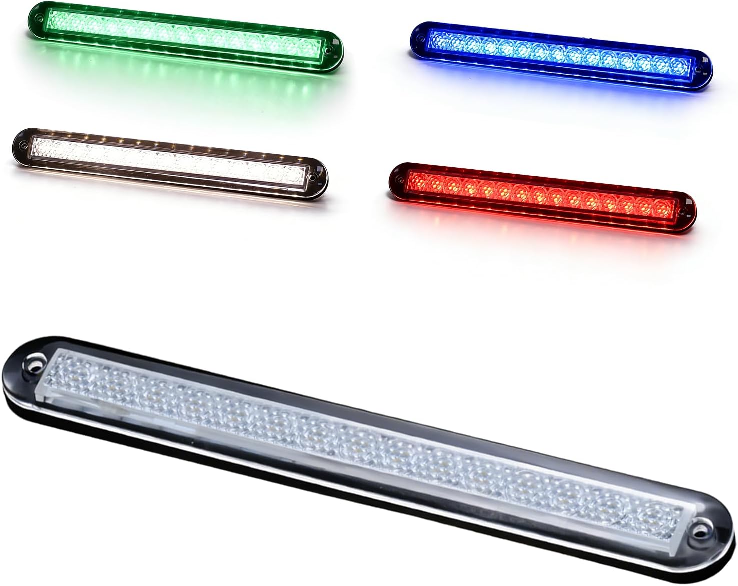 Marine RGBW LED Light, 4-Color Ambient Lighting (Red/Green/Blue/White), 12V DC IP67 Waterproof, 8 Inch Long Flush Mount Boat Courtesy Light for Cabin Deck Salon Yacht Pontoon, Single Light 1pc