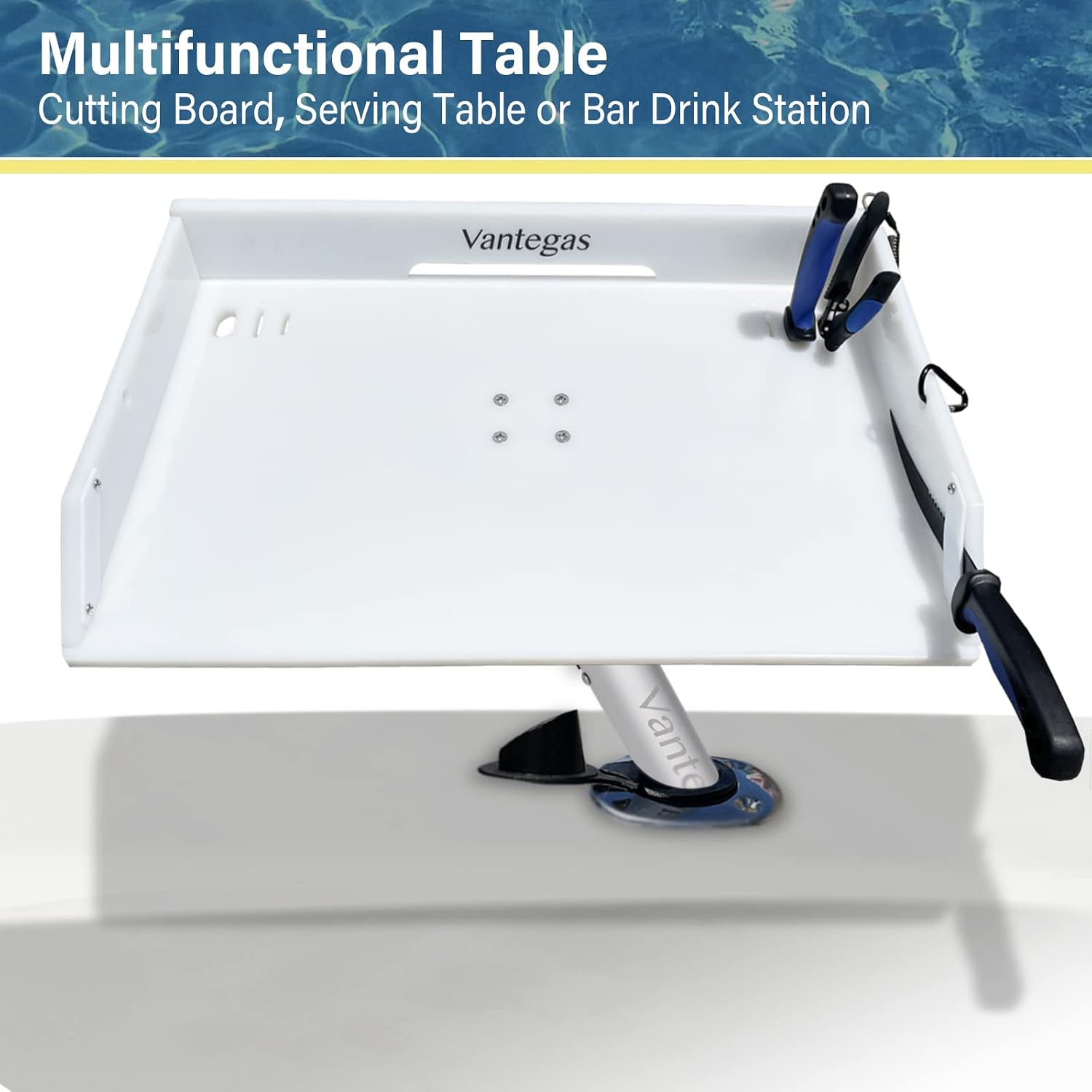 Boat Cutting Board Bait Table Filet Board For Fish Cleaning Station White Fishing Fillet Table, In Single Rod Holder With Plier Storage and Knife Slot, Marine Accessories For Boats Grill - Image 2