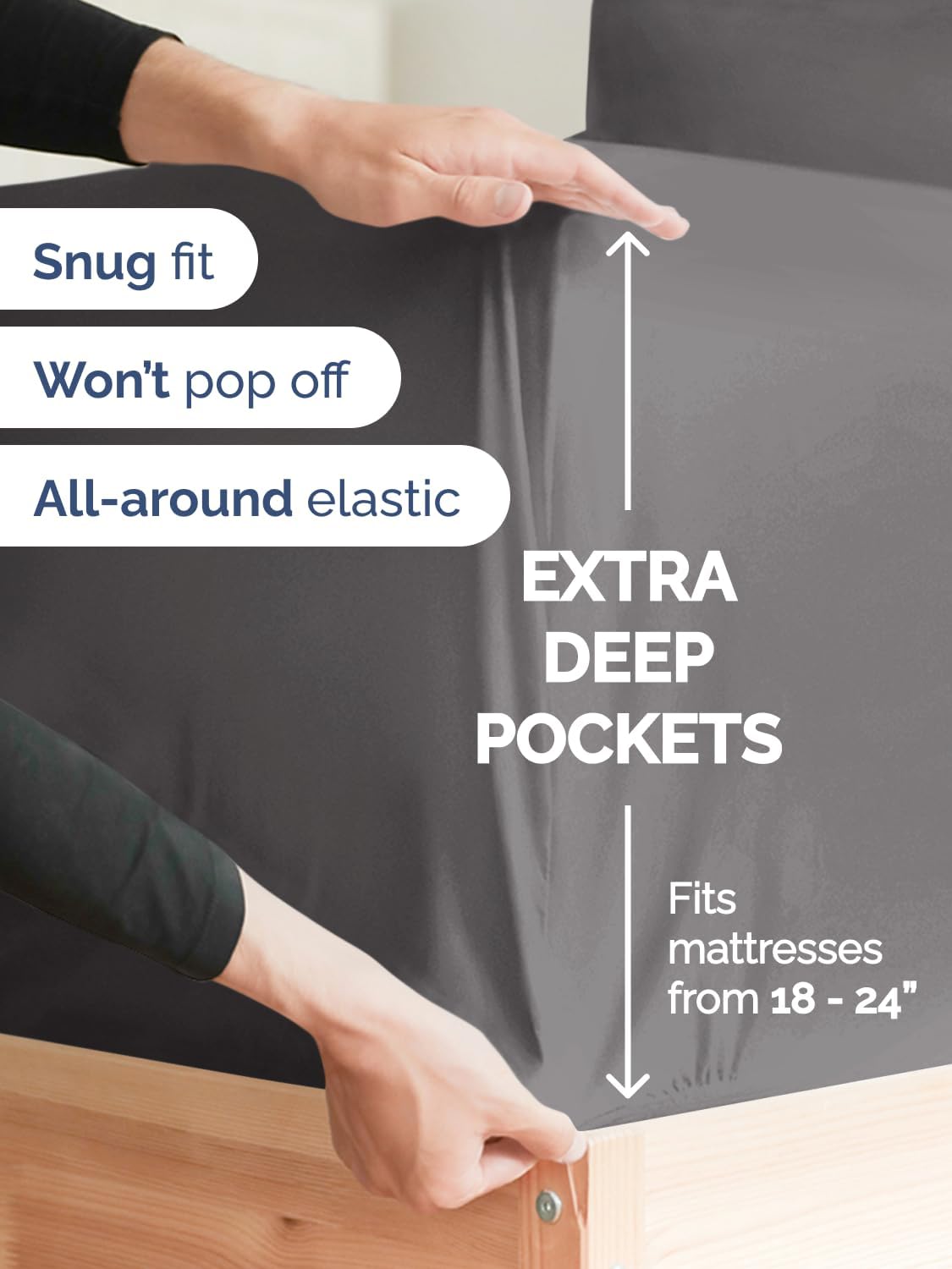 Extra Deep King Sheet Set - 4 Piece Breathable & Cooling Bed Sheets - Easily Fits 18 to 24 inch Mattress - Ultra Soft, Wrinkle & Fade Free with Extra Deep Pockets - Hotel Luxury Bedding - Dark Grey - Image 3