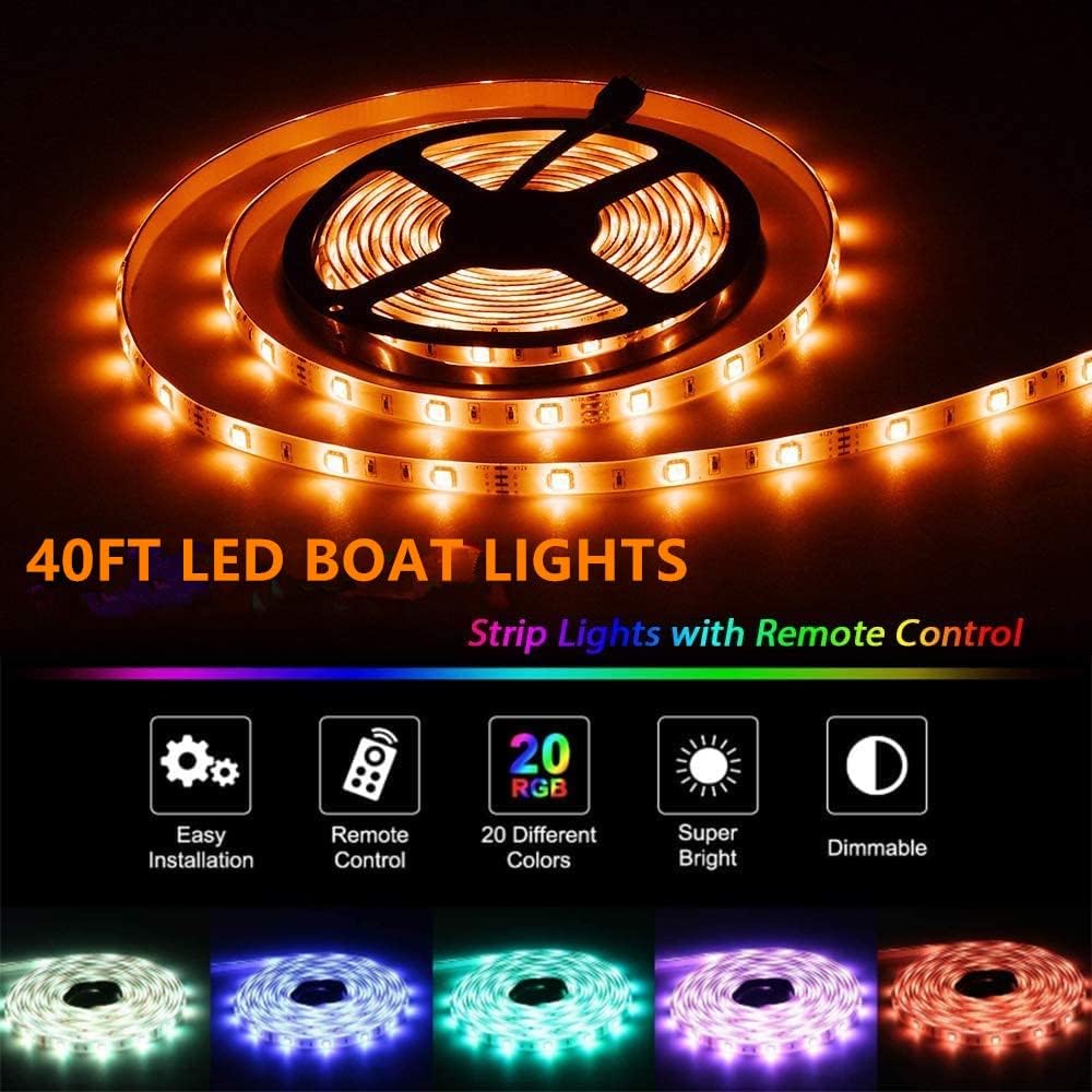LED Boat Strip Lights, 12v 40FT Multi-Color Marine Pontoon Led Lights, Waterproof Boat Interior Light, Boats Deck Gunnel Hull Trailer Courtesy Light Strip, Night Fishing Lighting for Bass Jon Yacht - Image 3