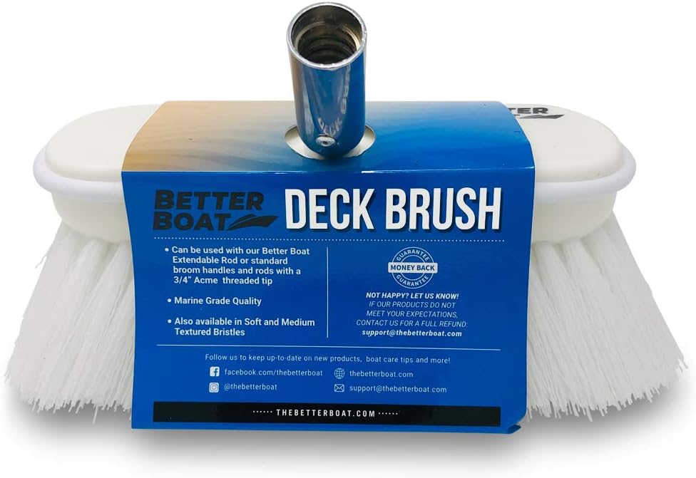 Stiff Boat Deck Brush, Heavy-Duty Marine Brush Head, 8" Firm Bristle with Bumper, 3/4" Thread Handle, for RV, Truck, and Auto Cleaning - Image 7