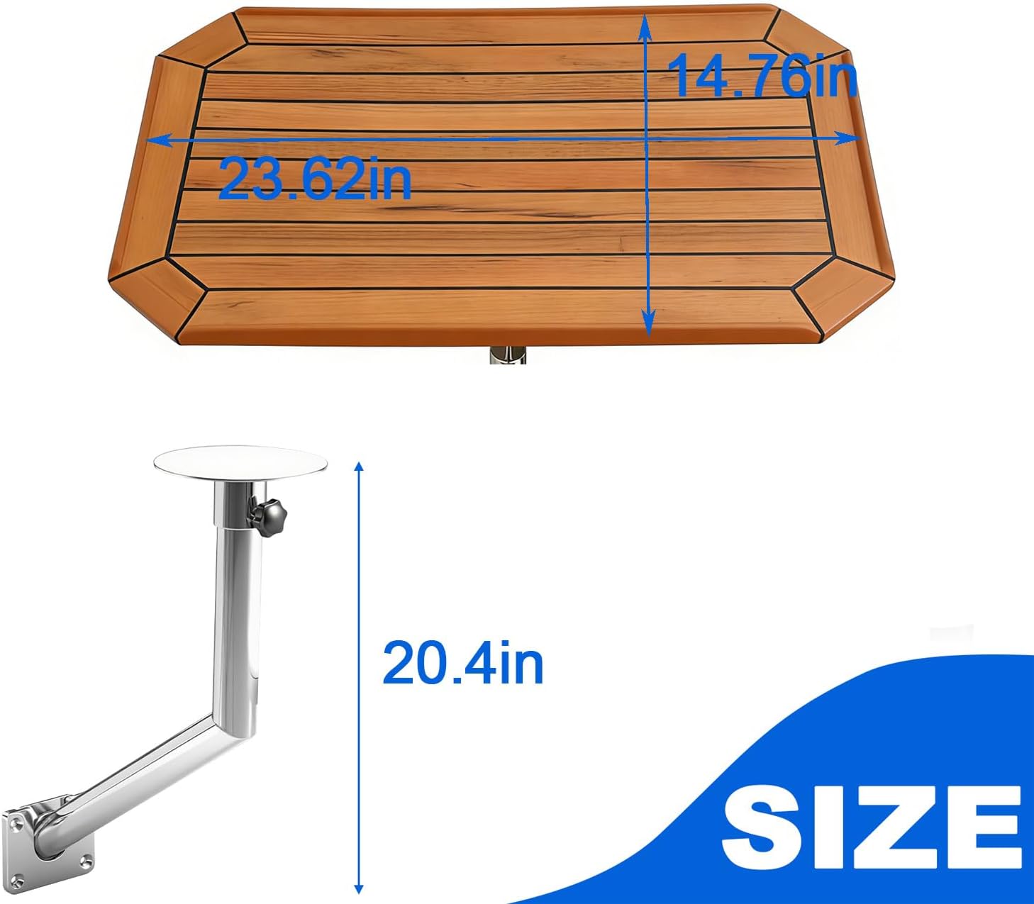 Wall-Mounted Teak Table, Removable and Adjustable Direction Marine Table, Wall-Mounted Dining Table, Burmese Teak with Stainless Steel Legs, Suitable for RVs and Boats. - Image 3