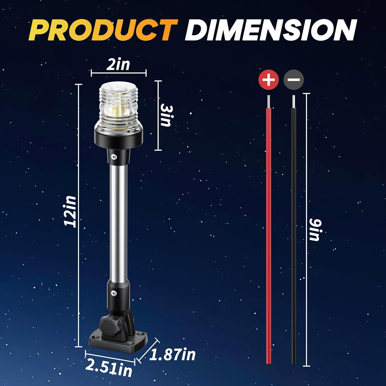 12 Inches Anchor Light Stern Light, White Navigation Lights for Boats LED Waterproof IP67, Fold Down Rear Boat Lights for Marine, Pontoon, Jon Boat, Small Boats (12-24V) - Image 7