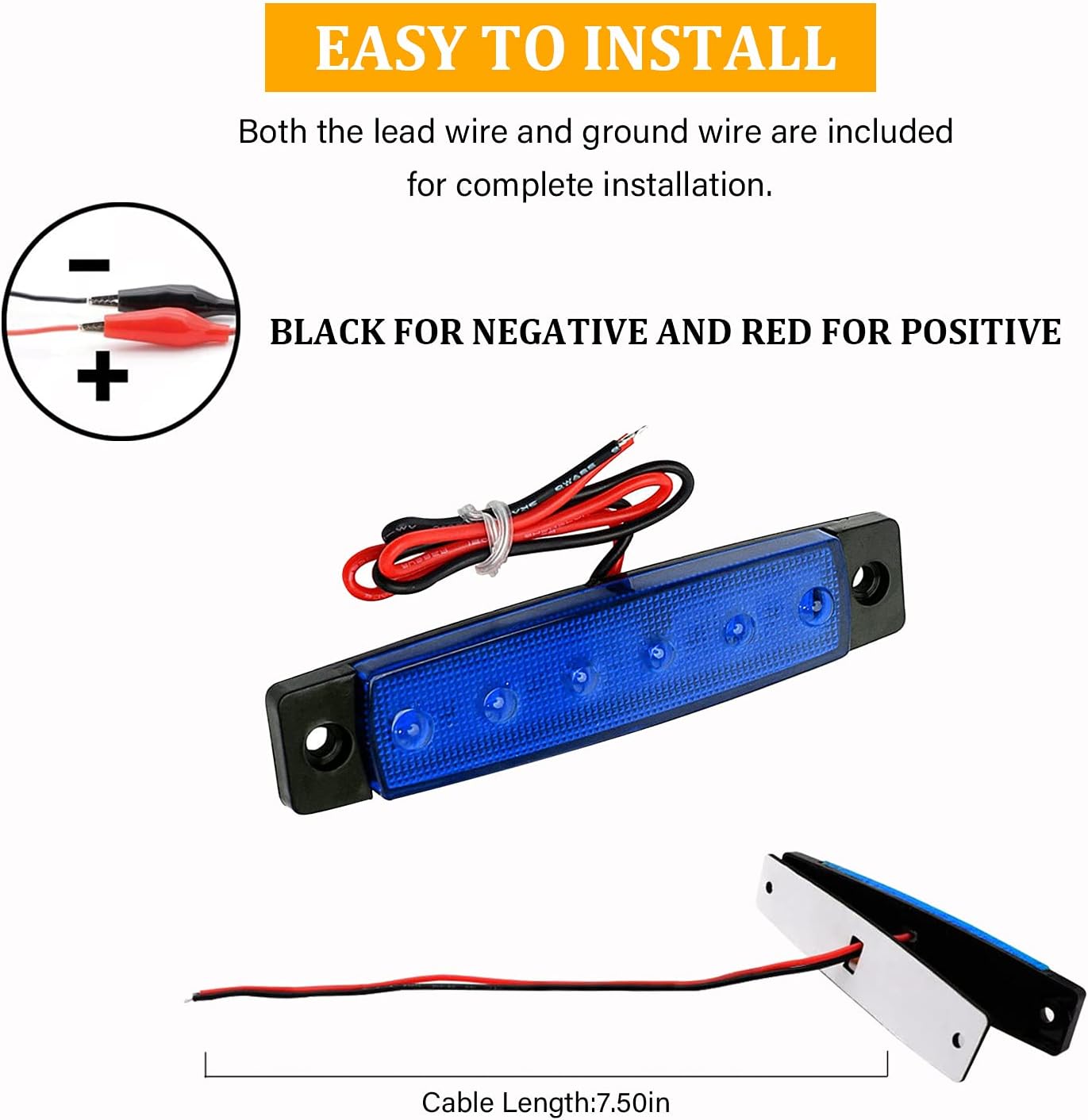 PSEQT LED Boat Interior Lights Marine Courtesy Light Strip Deck Transom Cockpit Navigation Lighting Waterproof for Fishing Pontoon Kayak Yacht Sailboat (Blue 10Pcs) - Image 7