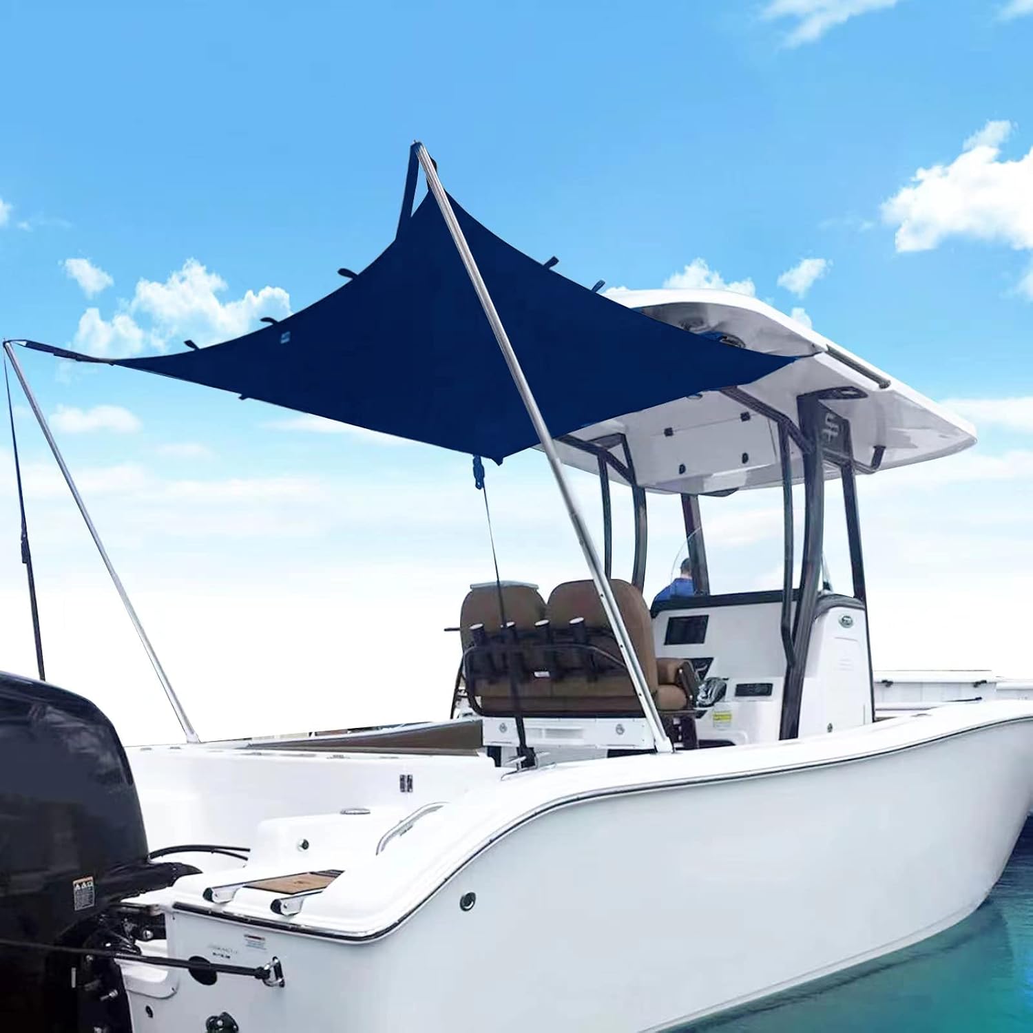 Boat T-Top Sun Shade Kit Boat Canopy, Boat Cover with Stainless Steel Telescopic Rod Foldable, High-Tech Polyester Fiber, Anti-Ultraviolet Dark Blue(70"×59"×47")