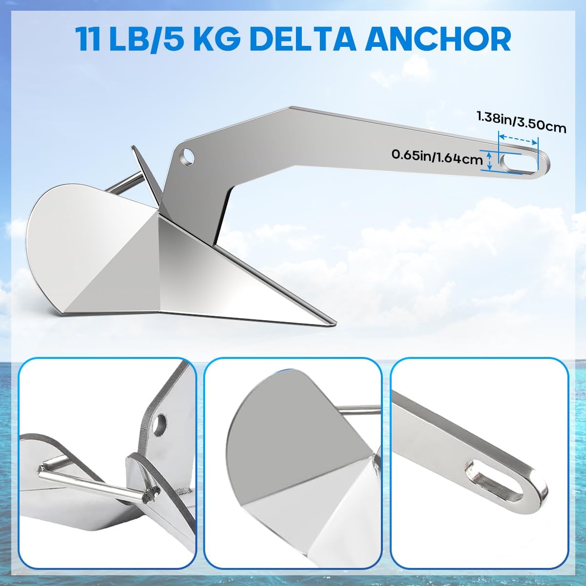Delta Anchor 316 Marine Grade Stainless Steel Boat Anchor 11 lb 13 lb 16 lb 22 lb 33 lb 44 lb Heavy Duty Triangular Plow Anchor for Pontoon Fishing Boats Sailing Boats Small Anchor - Image 4