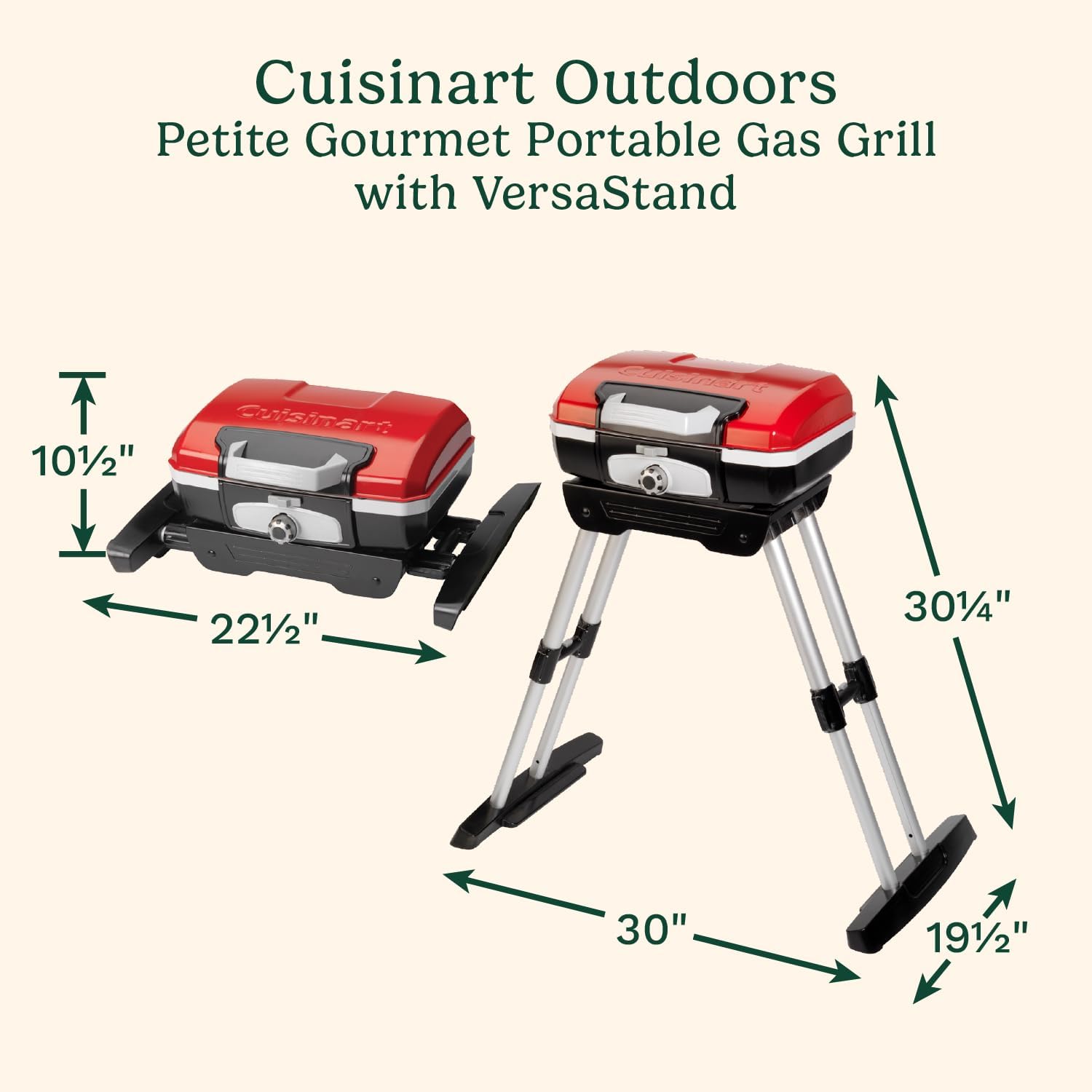 Cuisinart Petite Gourmet Portable Gas Grill with VersaStand, Compact Portable Grill Propane, 150 Sq. In. Cooking Surface, 5,500 BTU Burner Small Gas Grills for Camping, BBQ, Adjustable Base, Handles - Image 2