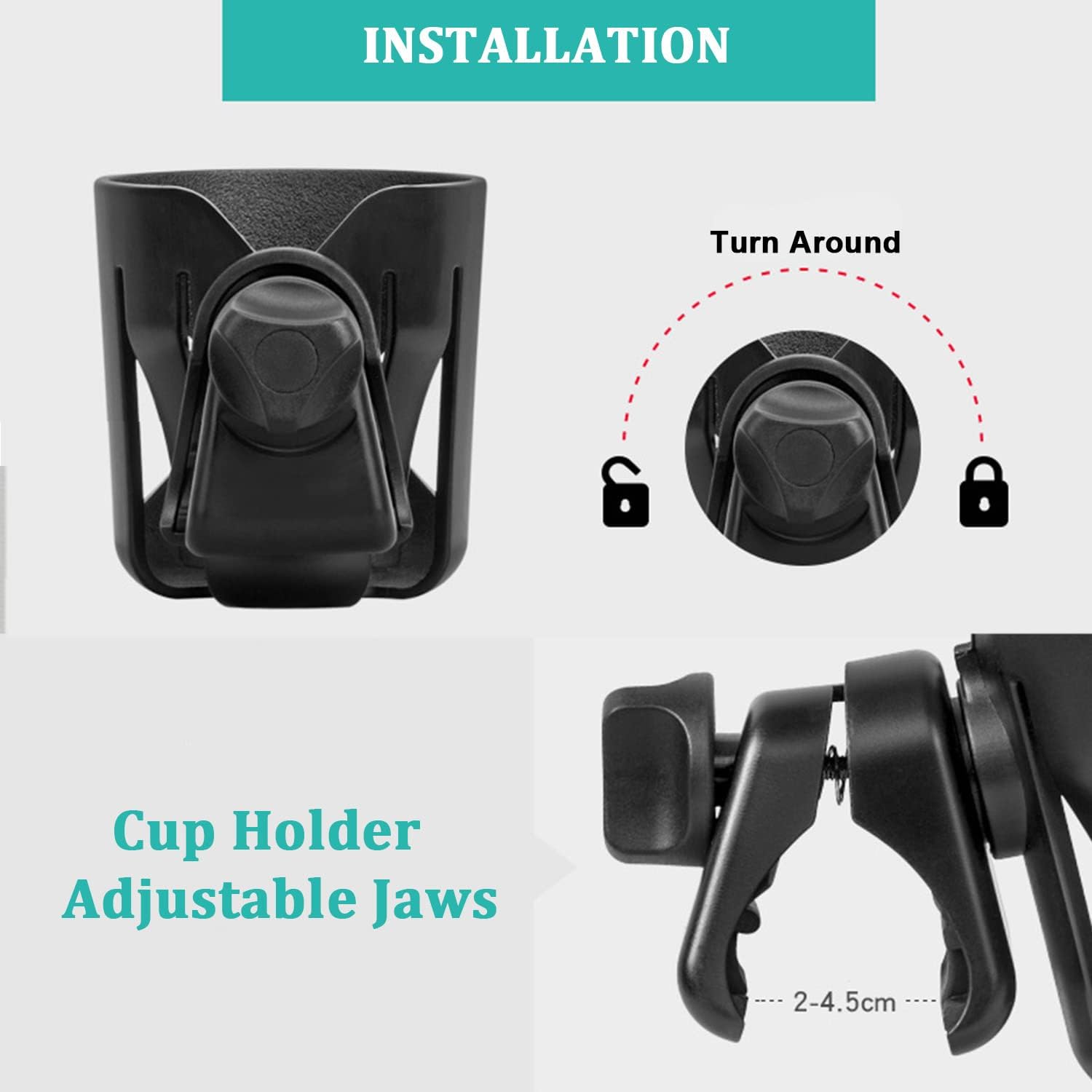 Boat Cup Holder Clamp-on Mount Marine Universal Drinks Holders Rotation Drink Holder for Marine Boat,Yacht,Kayak,Boat Rail, Boat Handle Bar,Stroller,Bikes,Trolleys,etc,with Alligator Clamp - Image 3