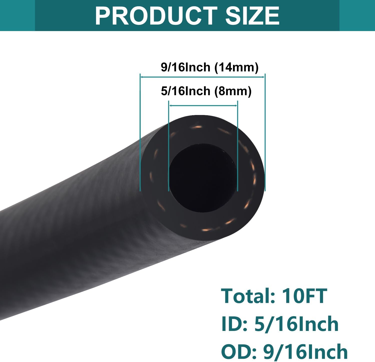 5/16 Inch ID Fuel Line Hose - 10FT Fuel Line with 10PCS Hose Clamps,300PSI High-Pressure Fuel Line for Automotive Fuel Systems Engines (5/16" ID-10Ft) - Image 2