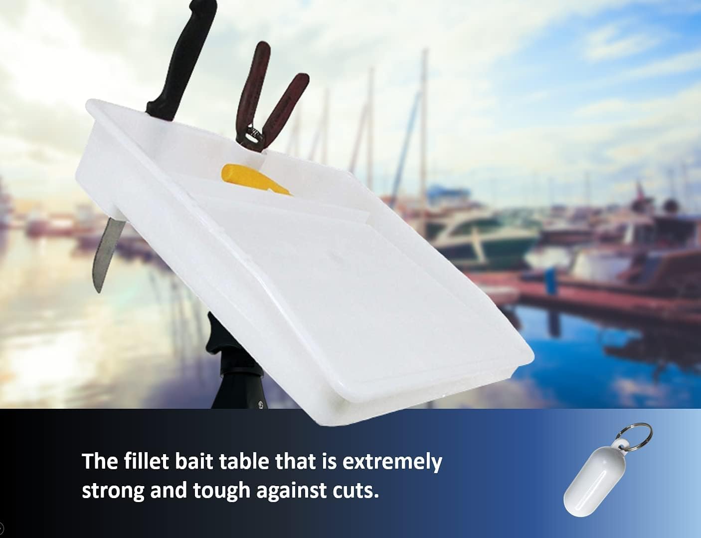 Pactrade Marine Bait Cutting Board for Boat - Adjustable Fish Cleaning Filet Table with Compartments, Knife Slots, and Engraved Fish Scale | Easy to Transport & Store (Rail Mount with Angled Leg) - Image 7