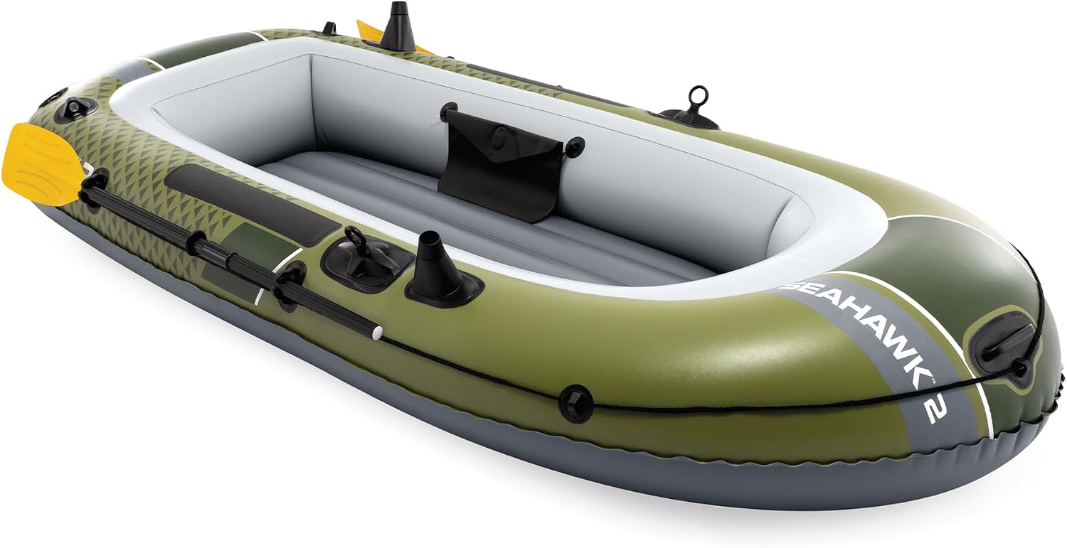 INTEX Seahawk Inflatable Boat Series: Includes Boat Oars and High-Output Pump - Fishing Rod Holders - Gear Pouch - Image 8