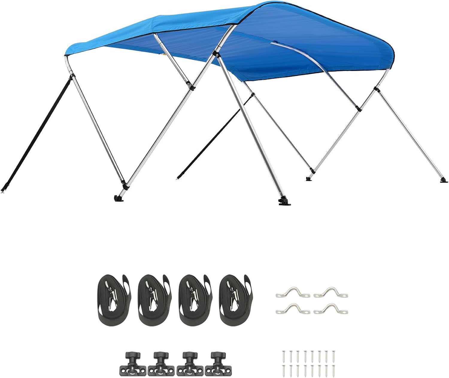 VEVOR 3 Bow Boat Bimini Tops, 600D Polyester Canopy with Aluminum Alloy Frame, Waterproof & Sun Shade Boat Awning Canopy with Storage Bag, 2 Support Poles, 4 Straps, 6'Lx(67"-72")Wx46"H, Pacific Blue - Image 9