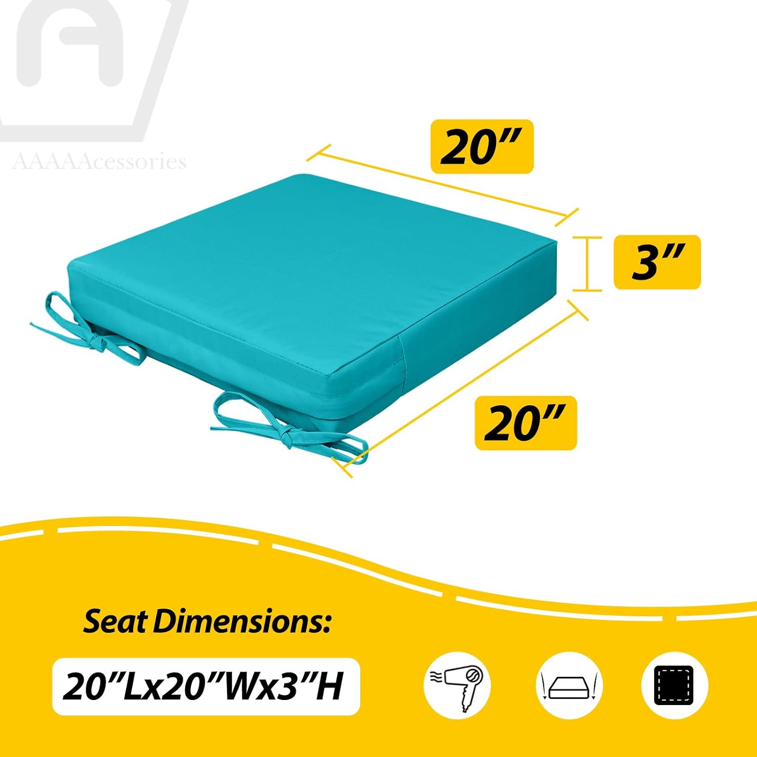 AAAAAcessories Outdoor Seat Cushions for Chairs, Waterproof, Fade-Resistant, 20" x 20" x 3", Patio Furniture Replacement Cushions, Set of 2, Turquoise Blue - Image 5